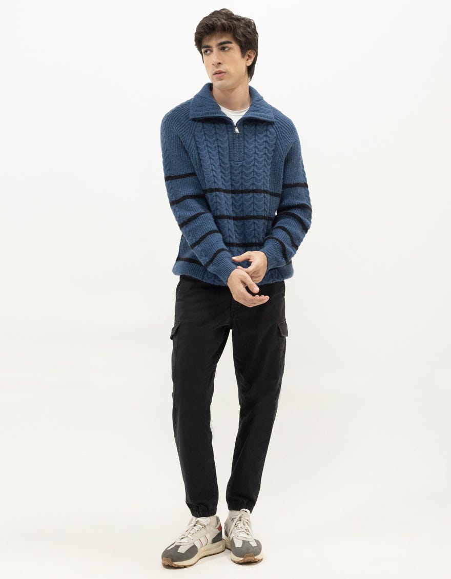 NEPTUNE D - INDIGO HALF-ZIP MOCK NECK SWEATER