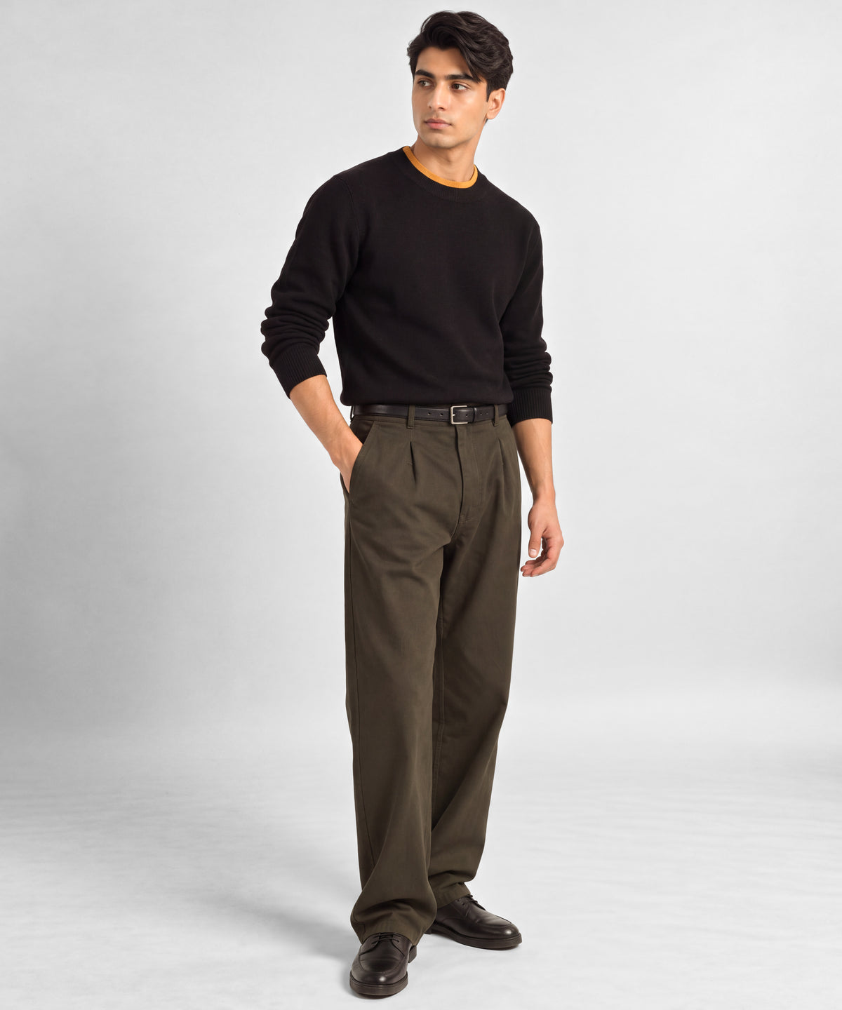 Black Full Sleeves Crew Sweater - full body view