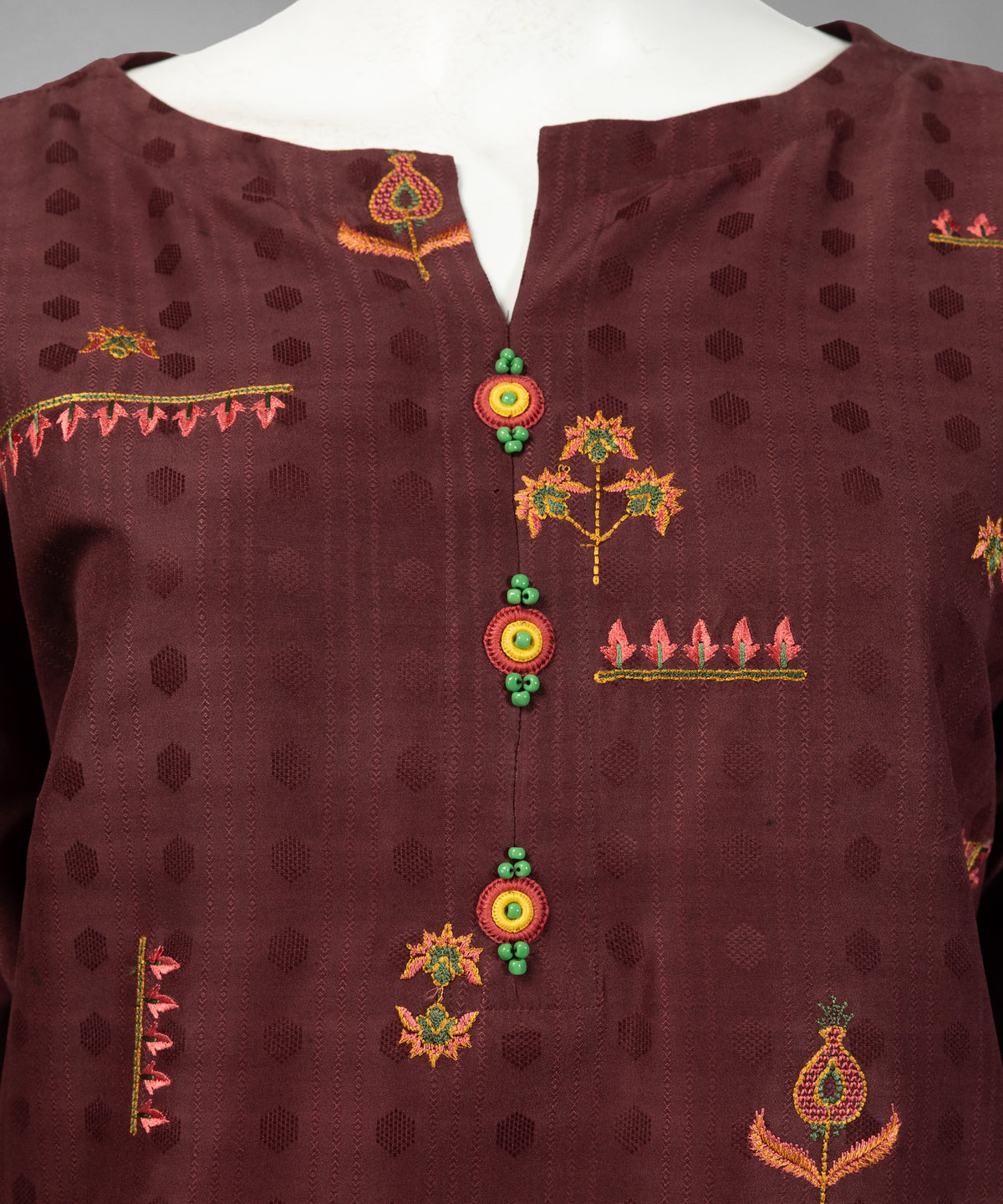 Brown Embroidered Dobby Unstitched 2Pc