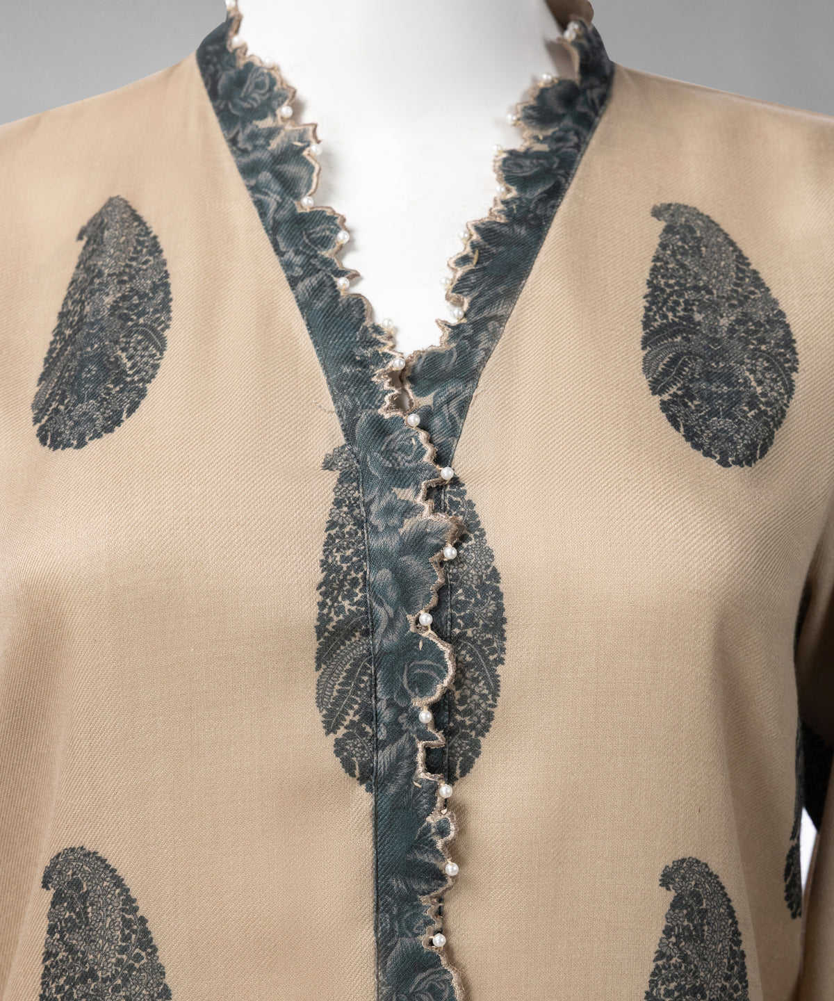 Light Brown Embroidered Pashmina Unstitched 3Pc