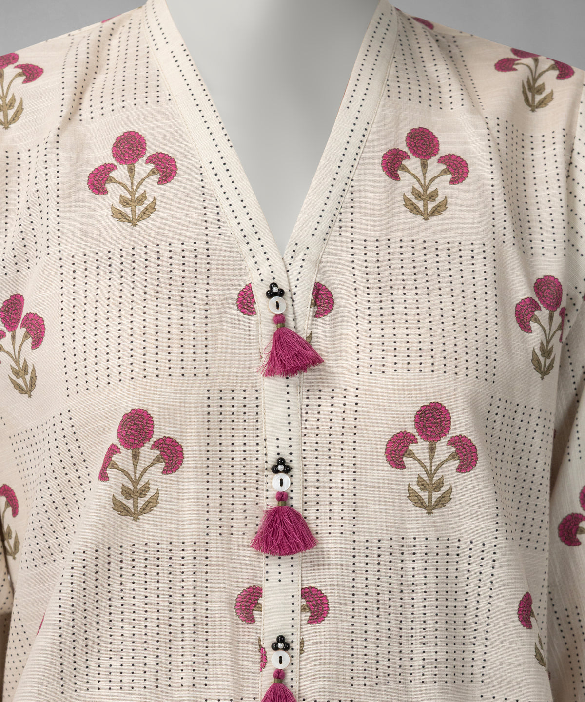 Beige Printed Khaddar Slub Unstitched 3Pc