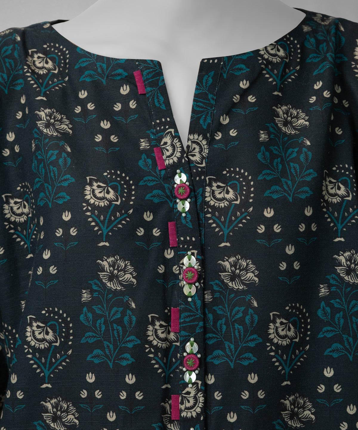 Navy Blue Printed Khaddar Slub Unstitched 3Pc