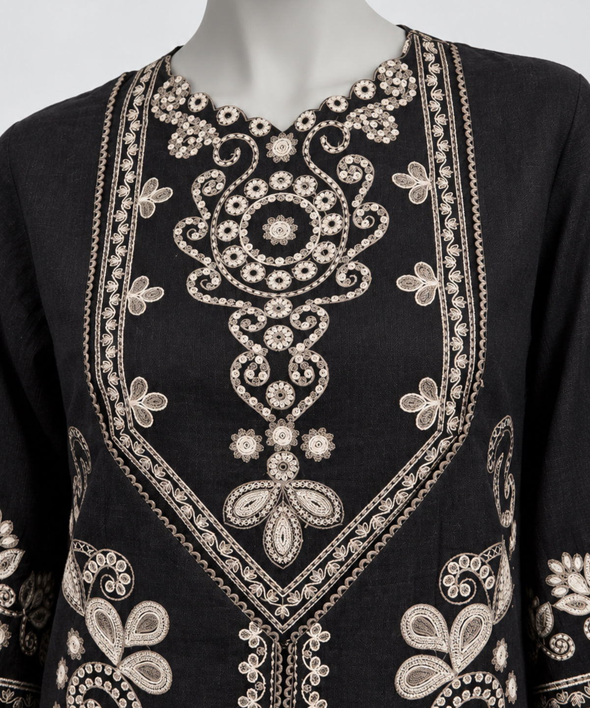 Black Embroidered Khaddar Slub Co-Ord Set