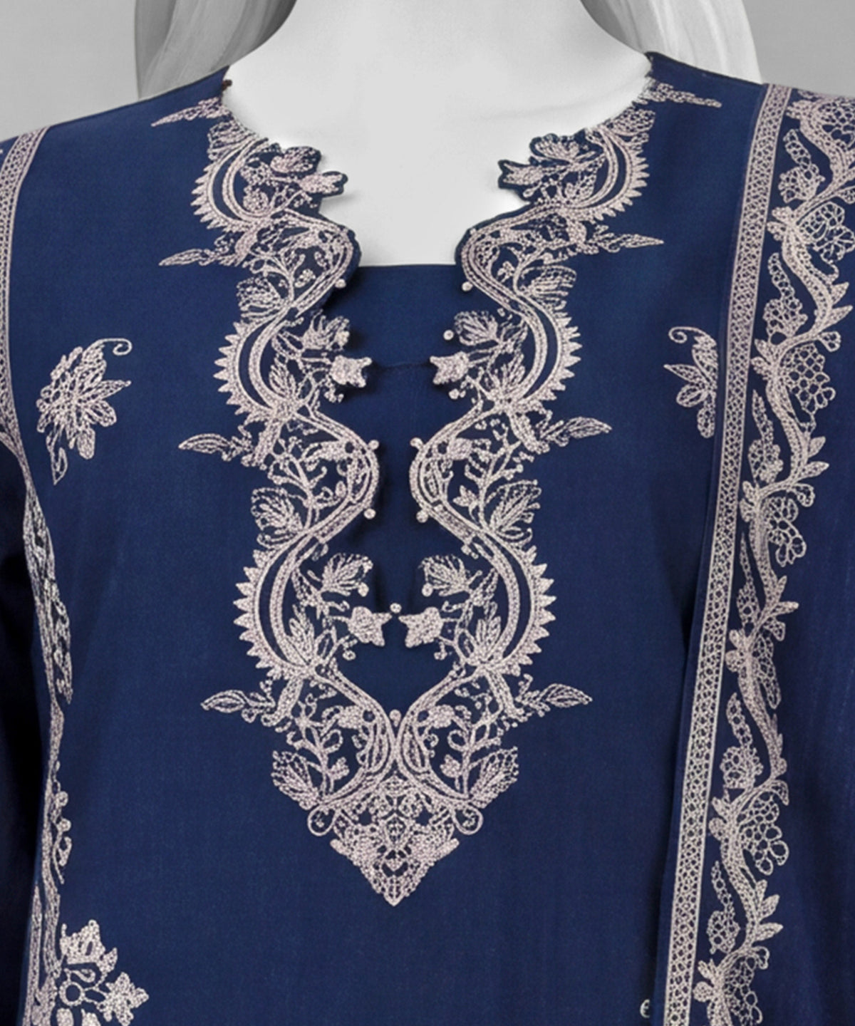 Navy Blue Embroidered Khaddar Slub Unstitched 3Pc