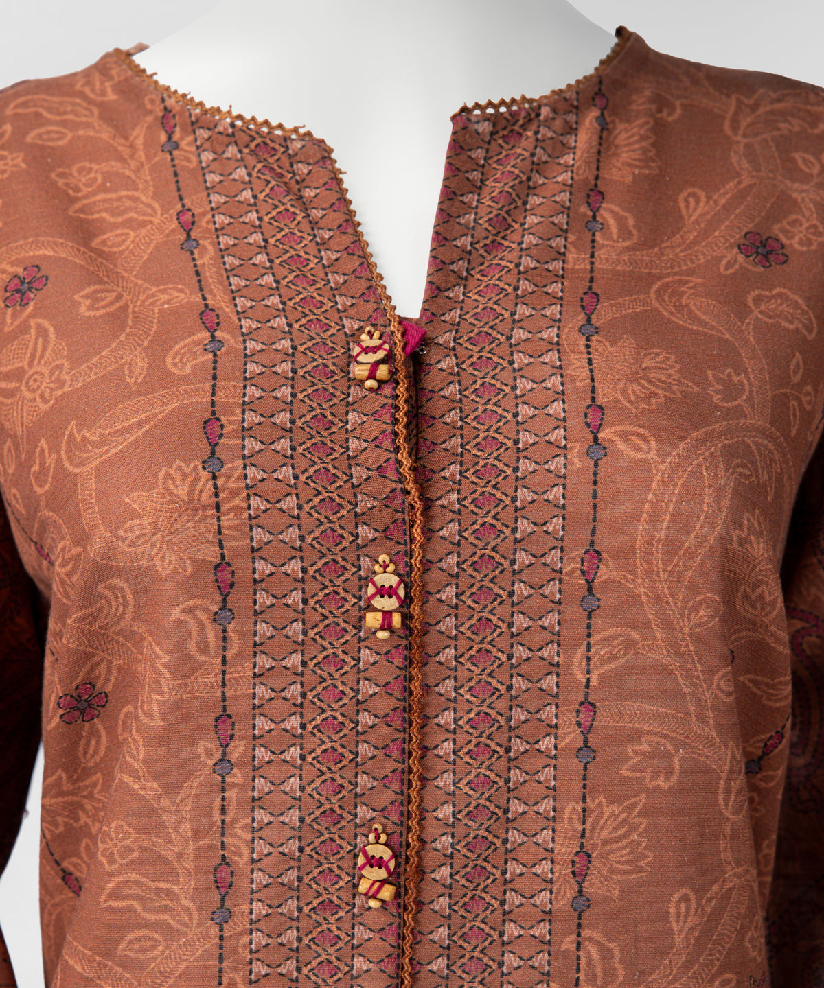 Brown Printed Khaddar Slub Co-Ord Set