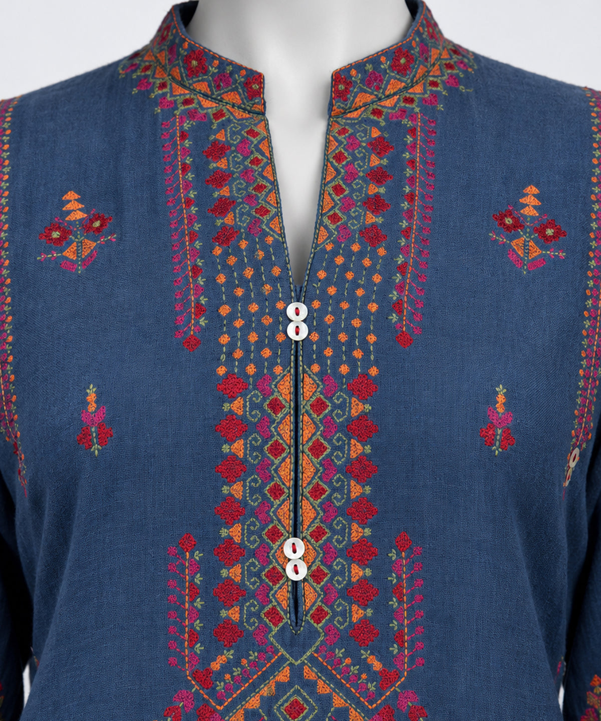 Blue Embroidered Double Cloth Co-Ord Set