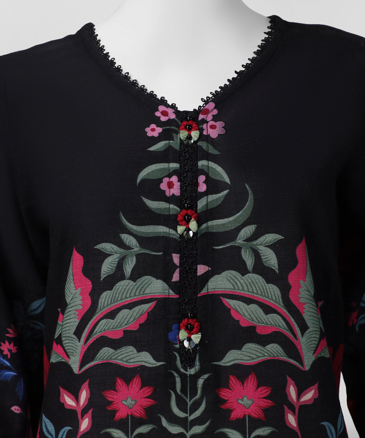 Black Printed Khaddar Slub Stitched 3Pc