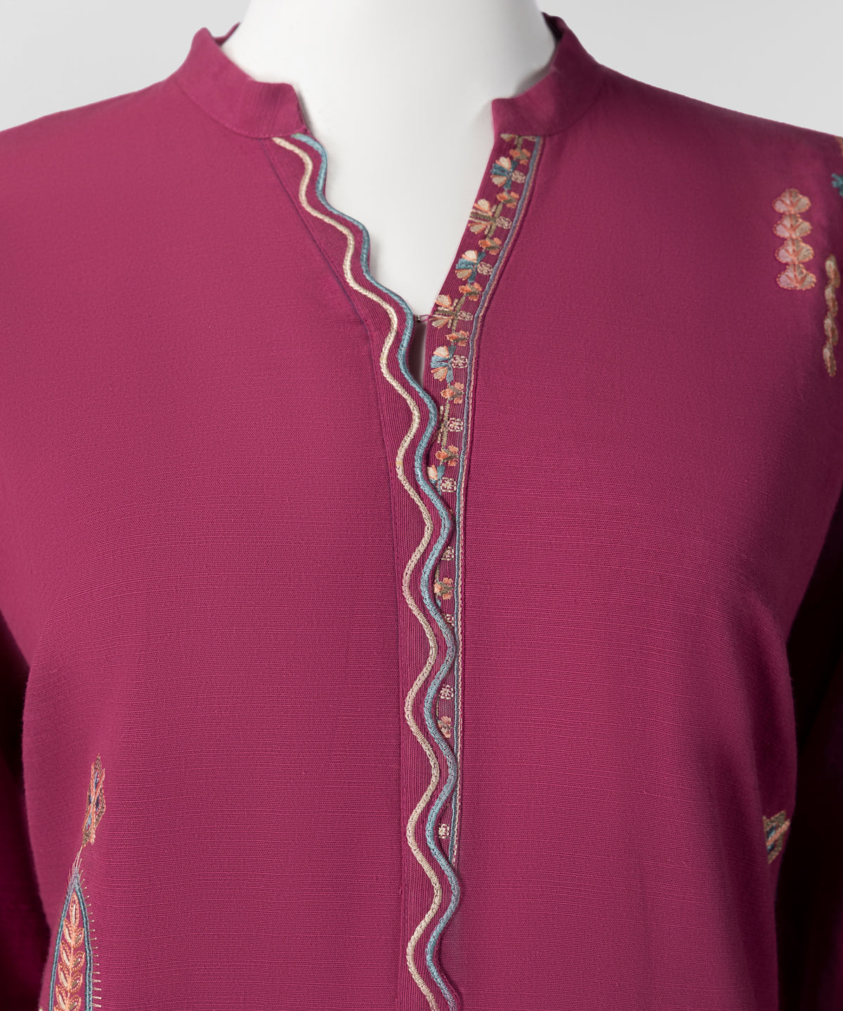 Pink Embroidered Khaddar Slub Stitched 3Pc
