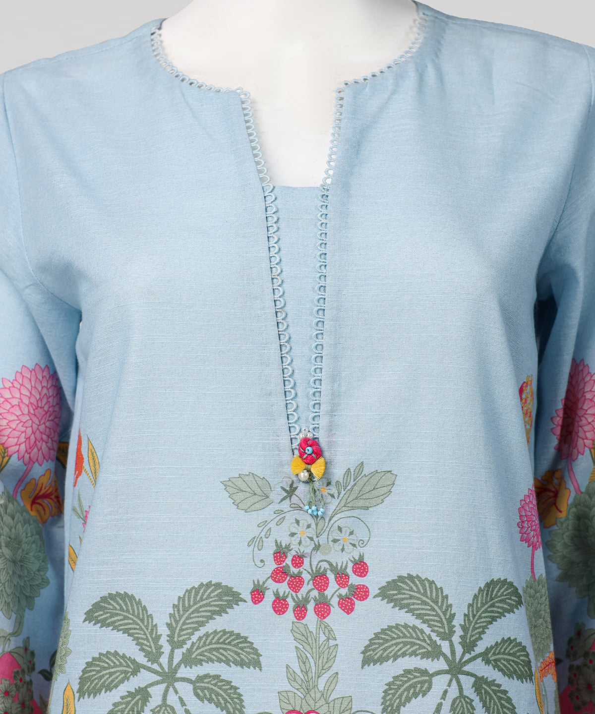 Sky Blue Printed Khaddar Slub Stitched 3Pc