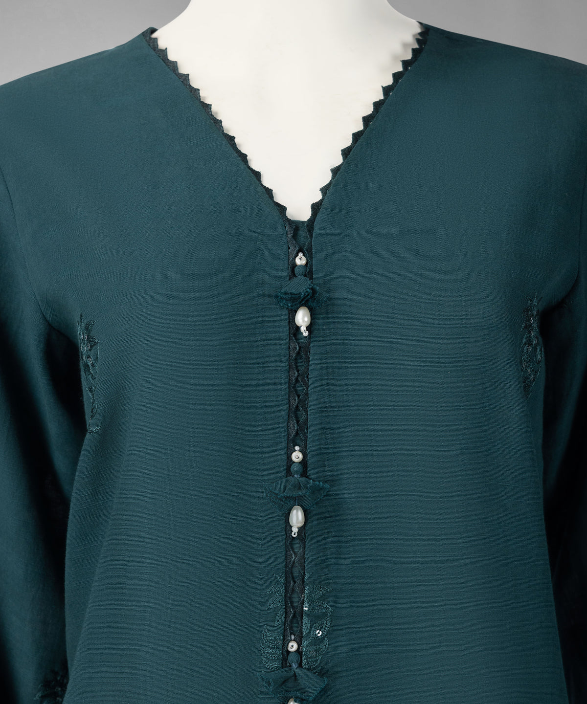 Teal Embroidered Khaddar Slub Stitched 3Pc