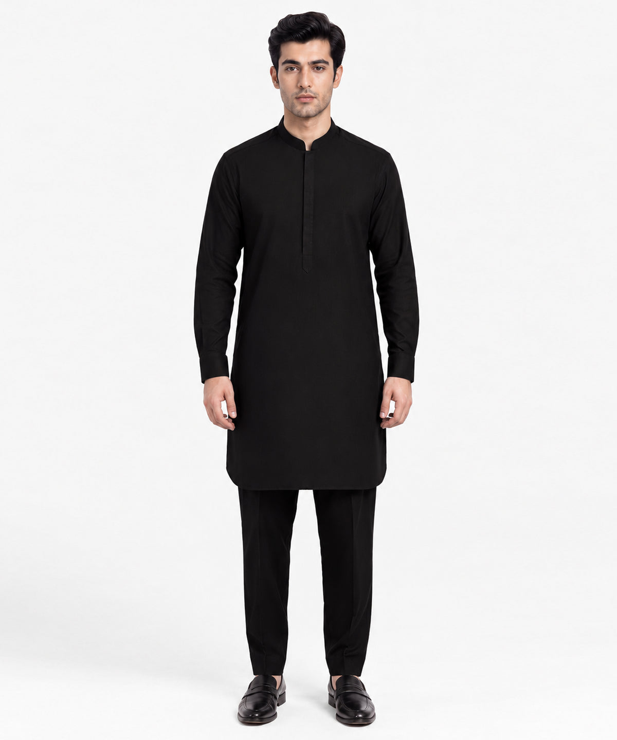 Black Casual Cotton Short Kurta Trousers