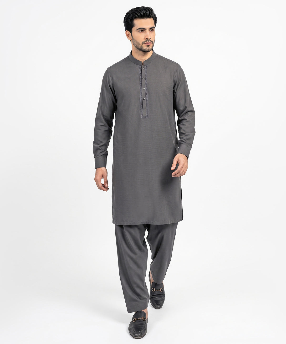 Grey Semi-Formal Kameez Shalwar