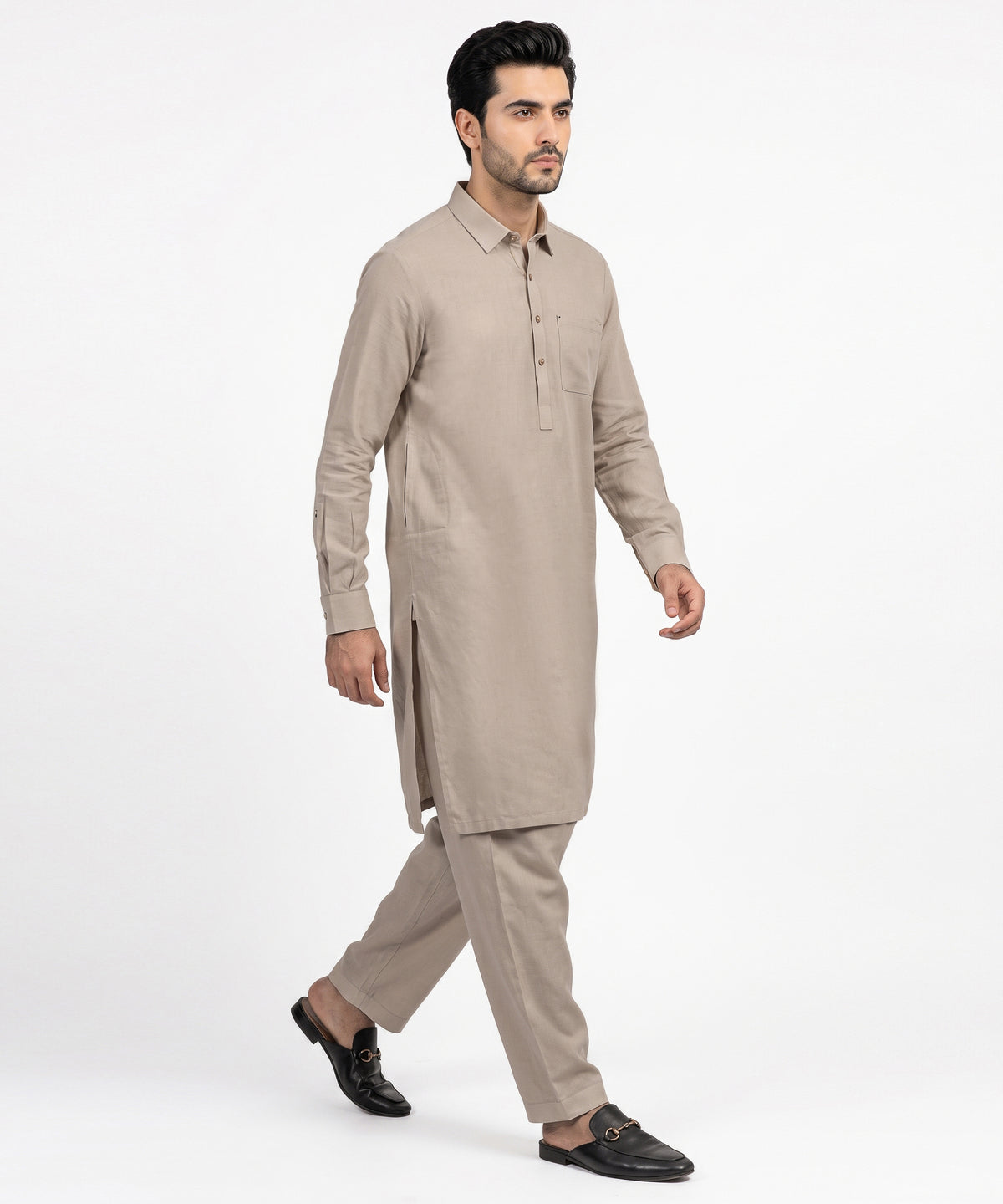 Ivory Casual Cotton-Linen Kameez Shalwar