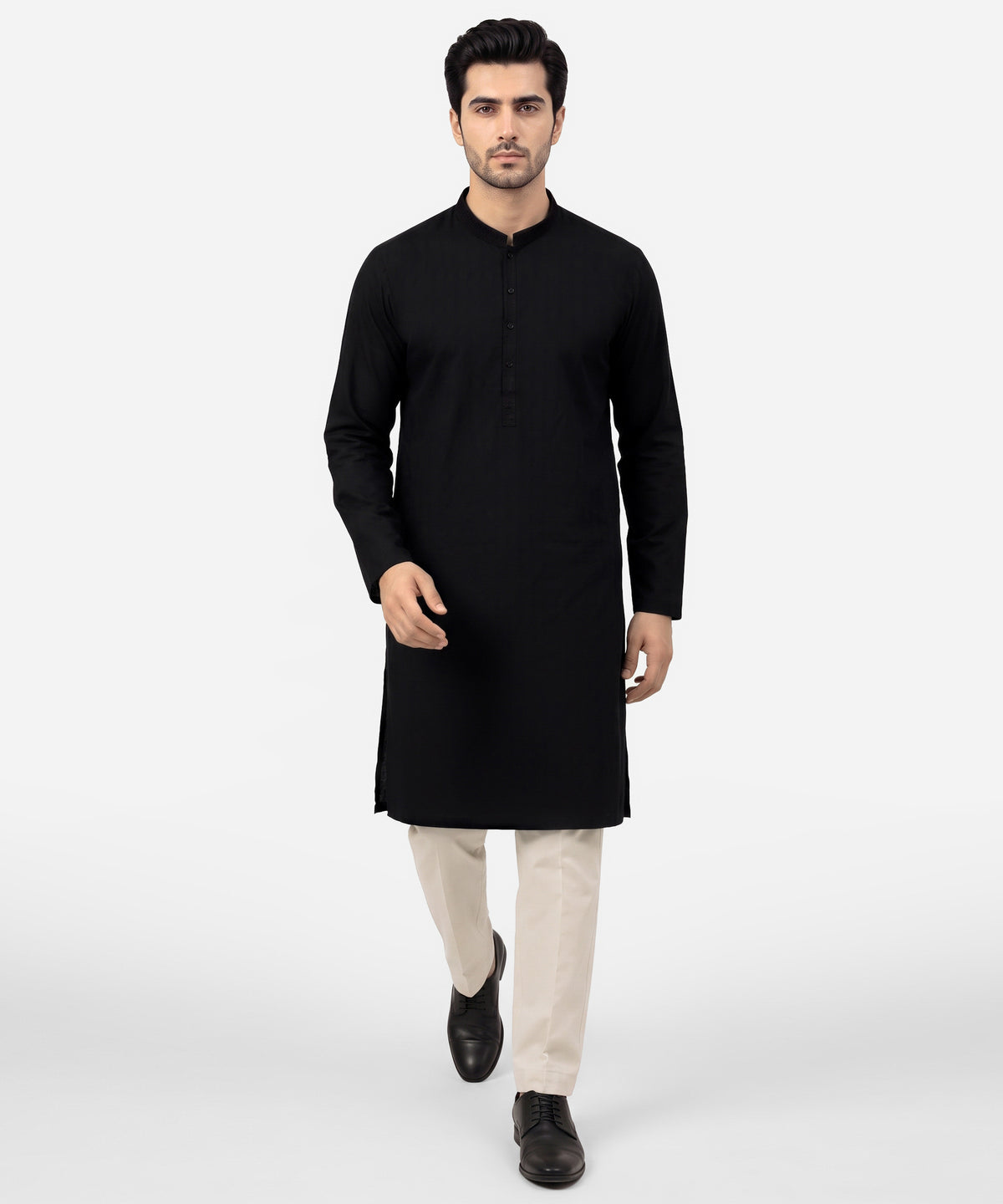 Black Semi-Formal Jacquard Cotton Kurta