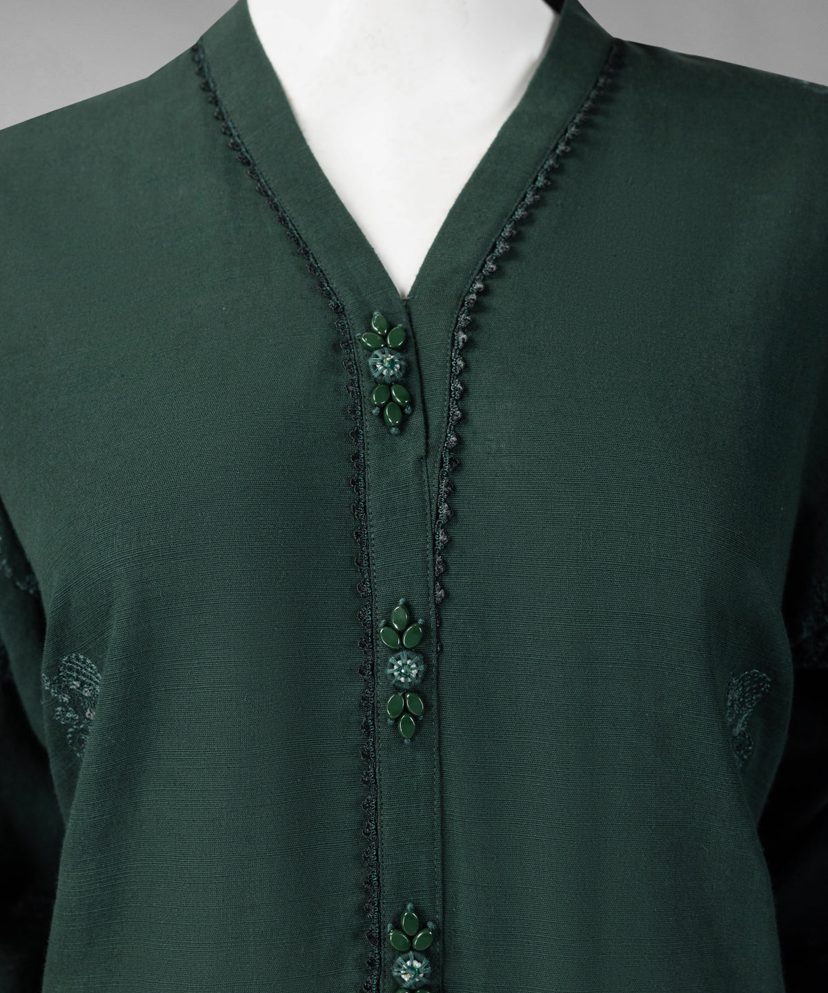 Green Embroidered Khaddar Slub Stitched 3Pc