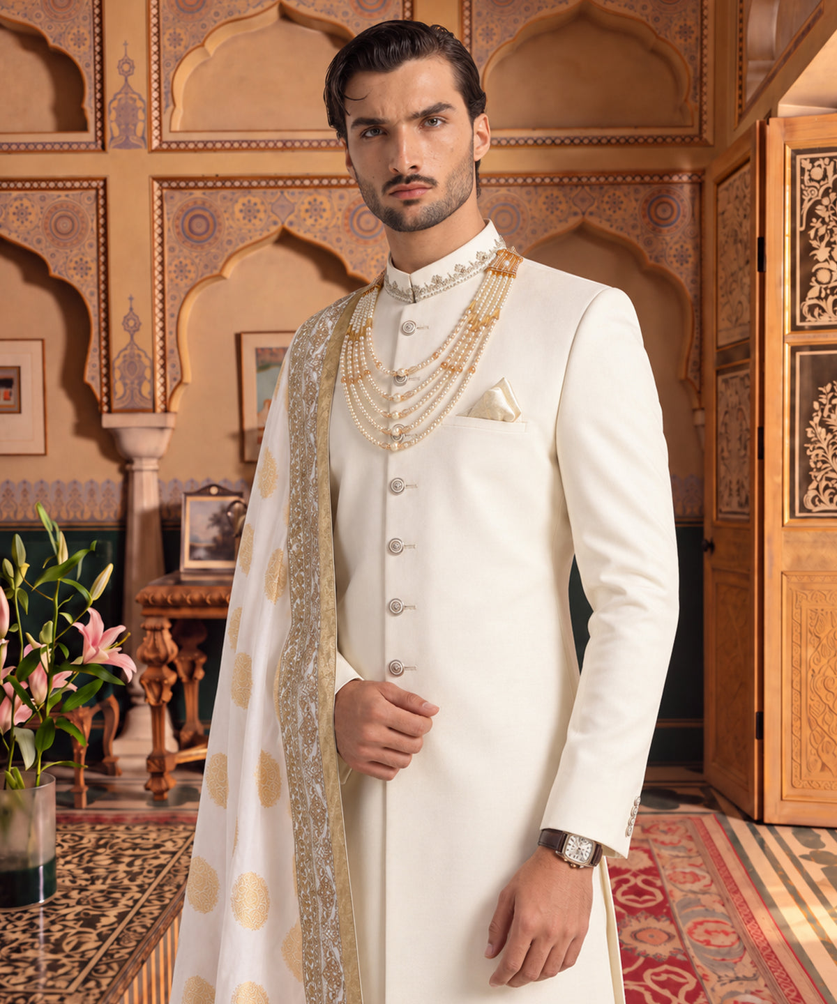Cream Sherwani