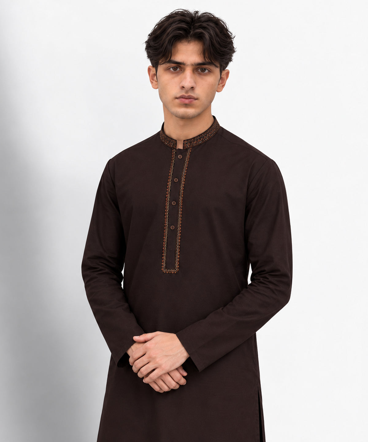 Dark Brown Semi-Formal Kameez Shalwar