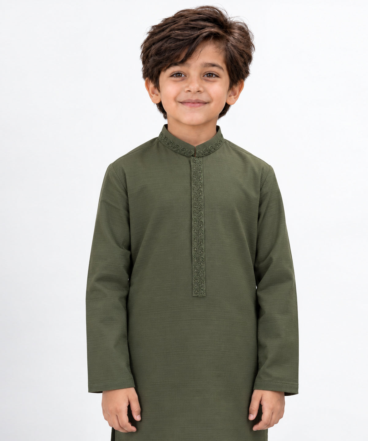Army Green Cotton Semi-Formal Kurta