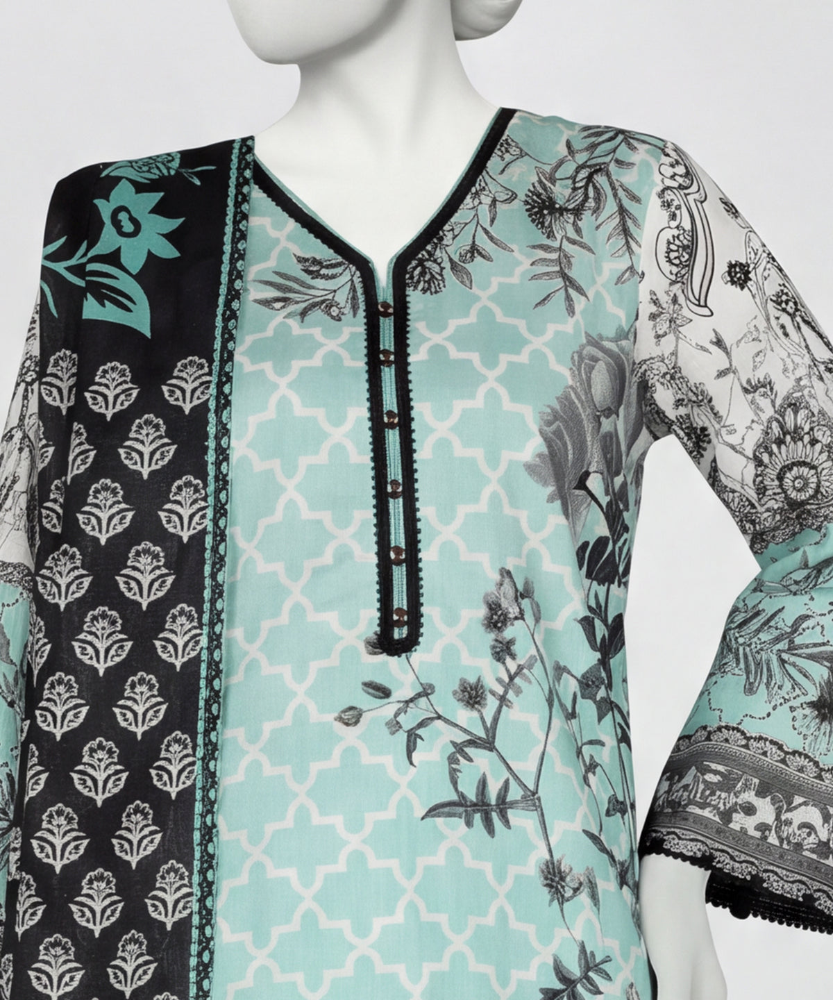 Green Printed Lawn Unstitched 3Pc Close up