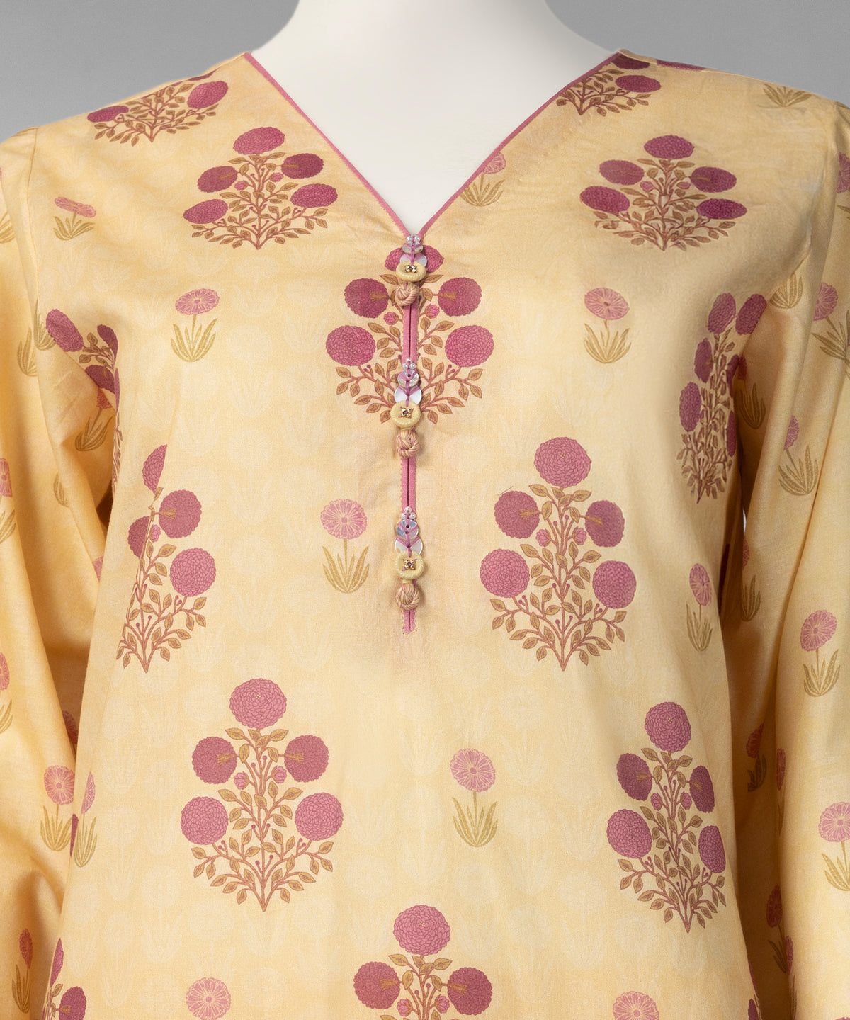 Yellow Printed Cambric Unstitched 3Pc