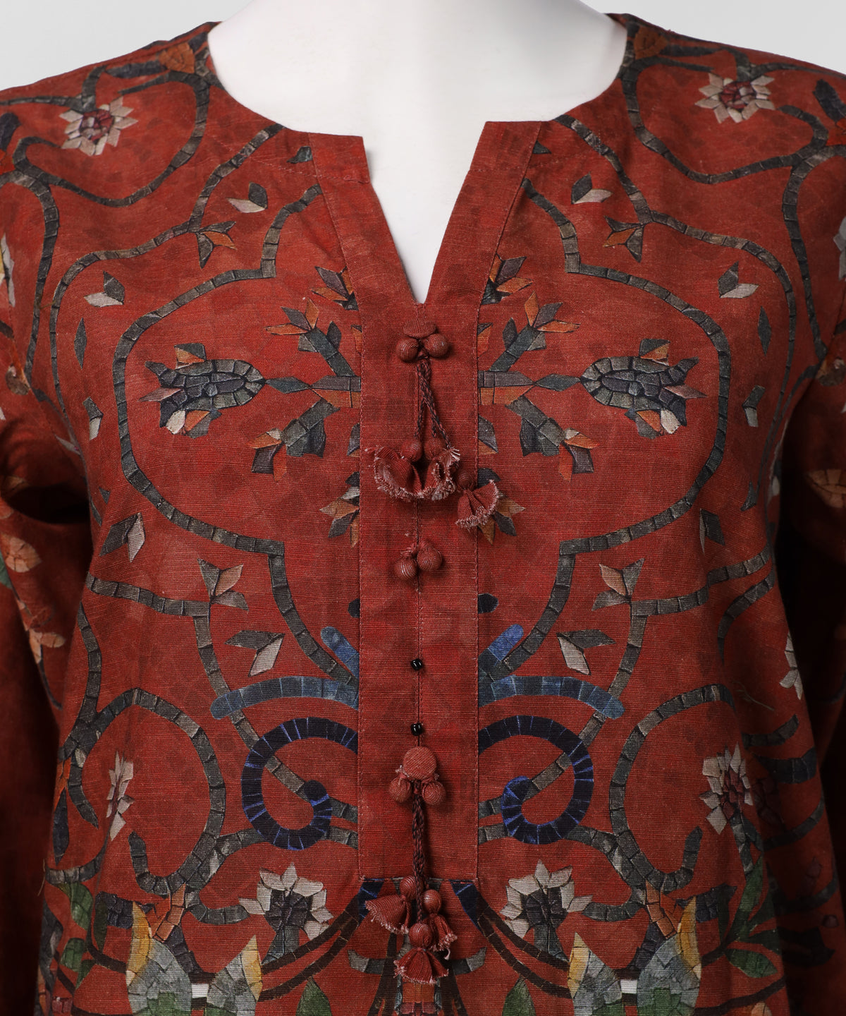 Rust Printed Khaddar Slub Stitched 3Pc