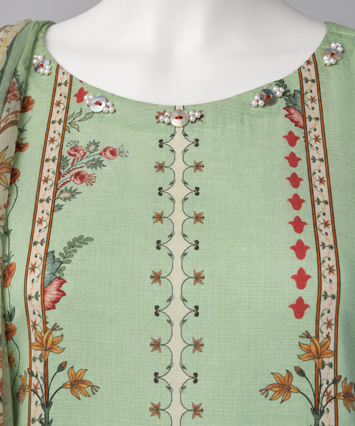 Light Green Embroidered Khaddar Slub Unstitched 3Pc
