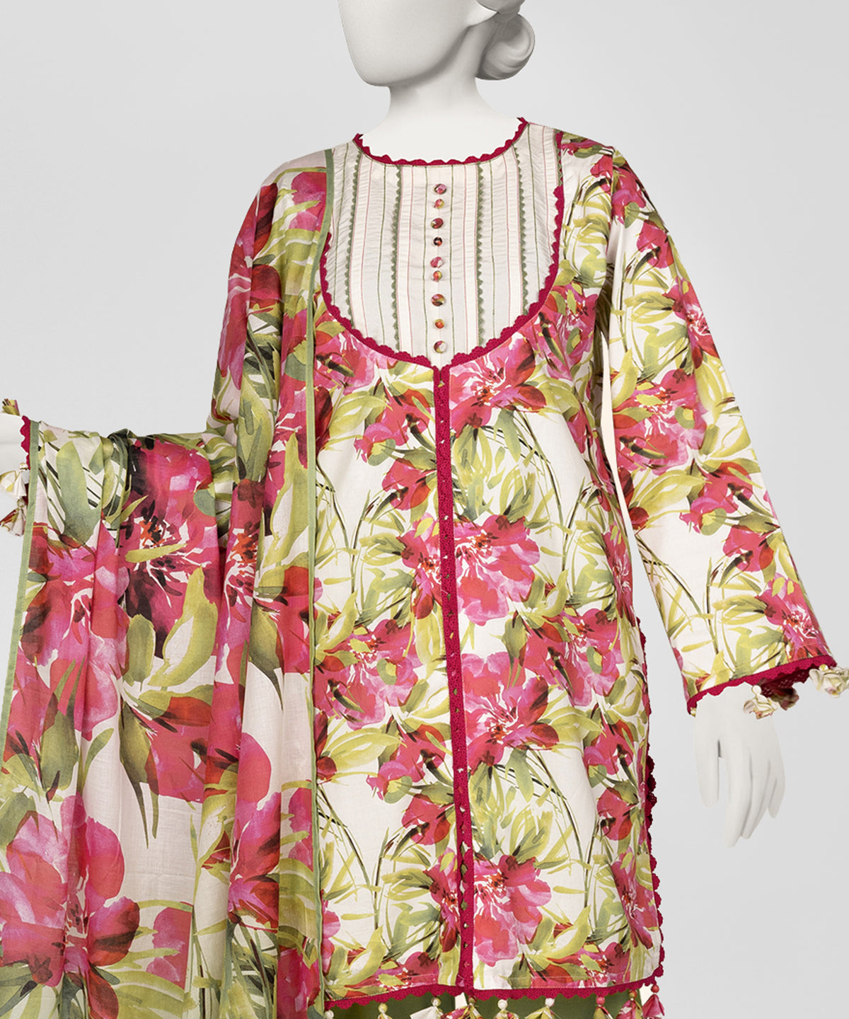 Multicolor Printed Lawn Unstitched 3Pc Close up