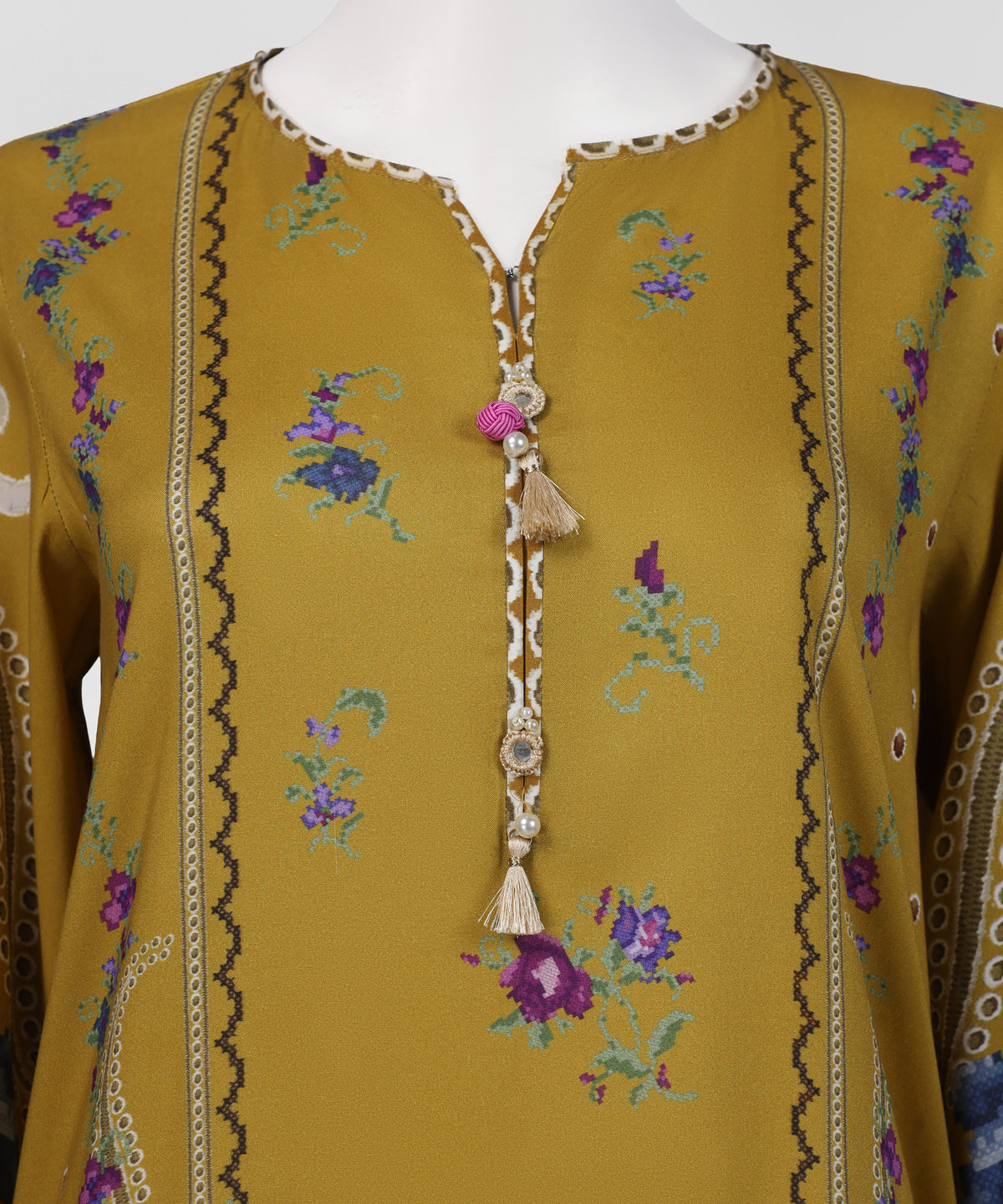 Yellow Printed Linen Stitched 3Pc