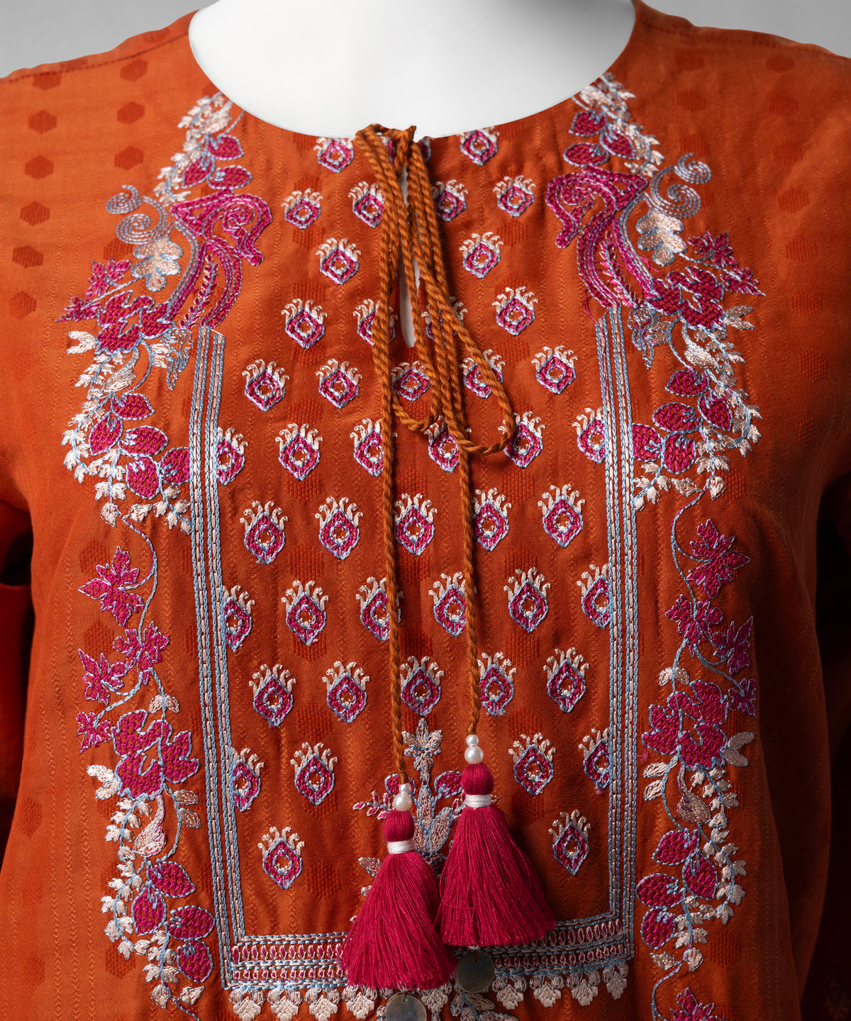 Orange Embroidered Dobby Unstitched 2Pc