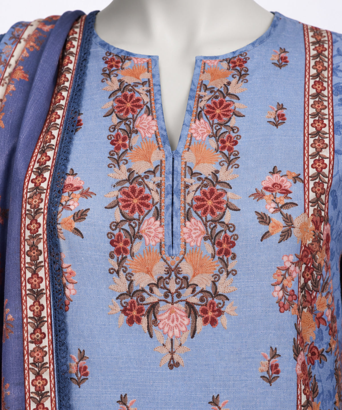 Light Blue Printed Khaddar Slub Stitched 3Pc