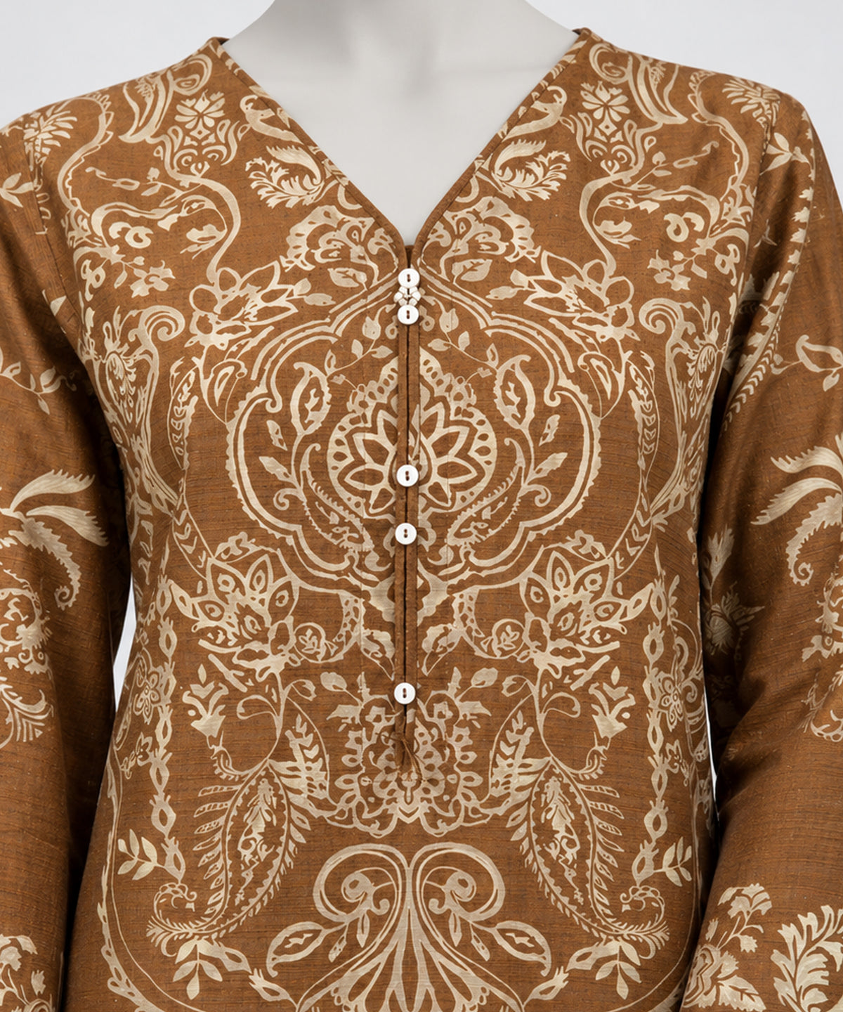 Brown Printed Khaddar Slub Co-Ord Set