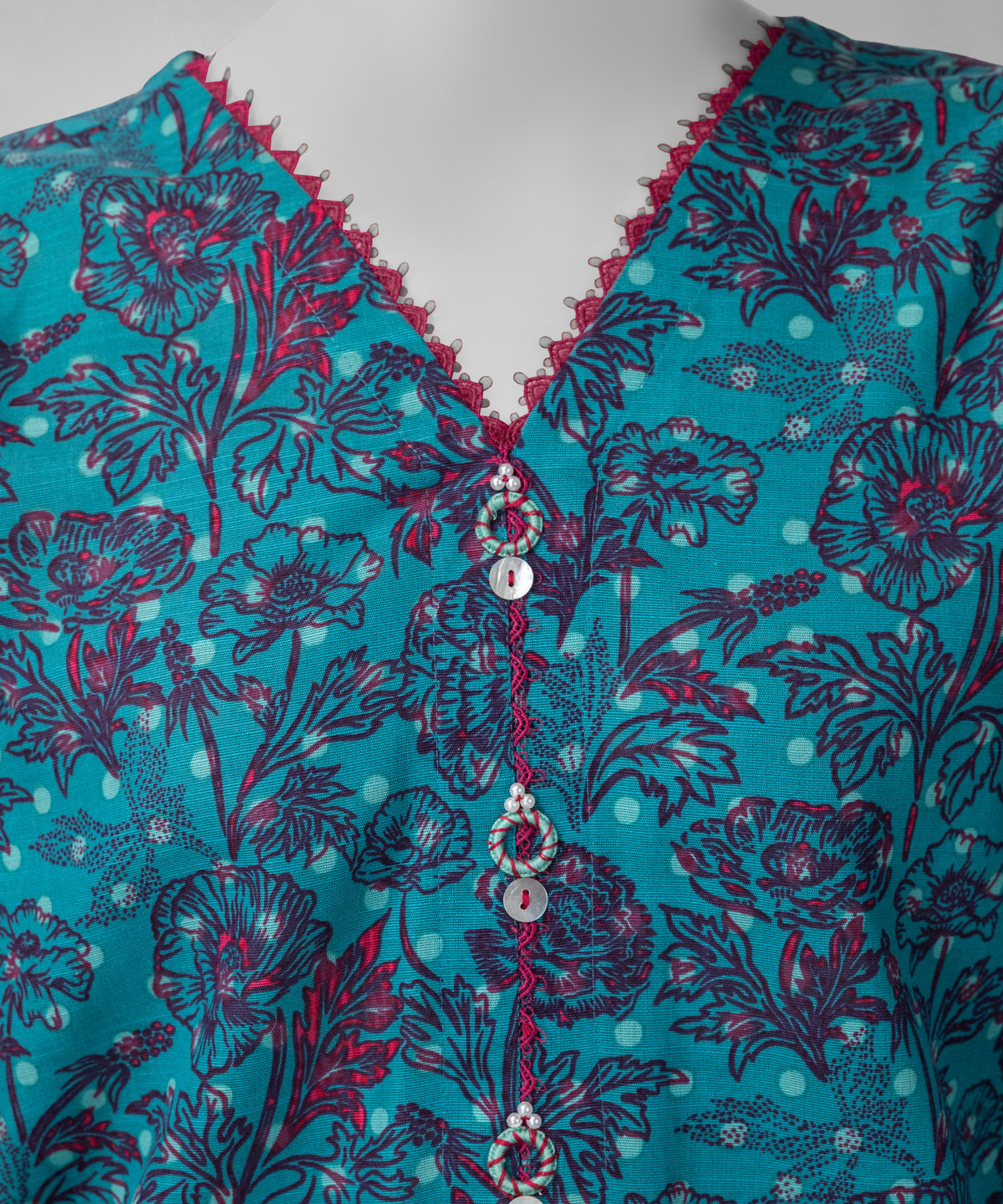 Turquoise Printed Khaddar Slub Unstitched 2Pc
