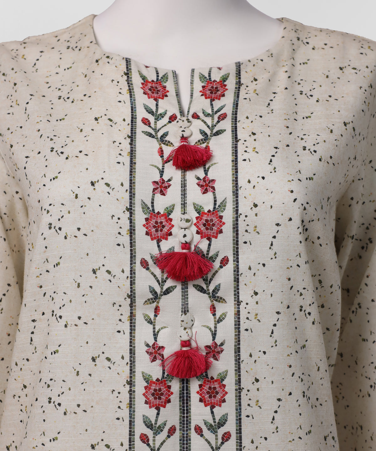 Off White Printed Khaddar Slub Stitched 3Pc