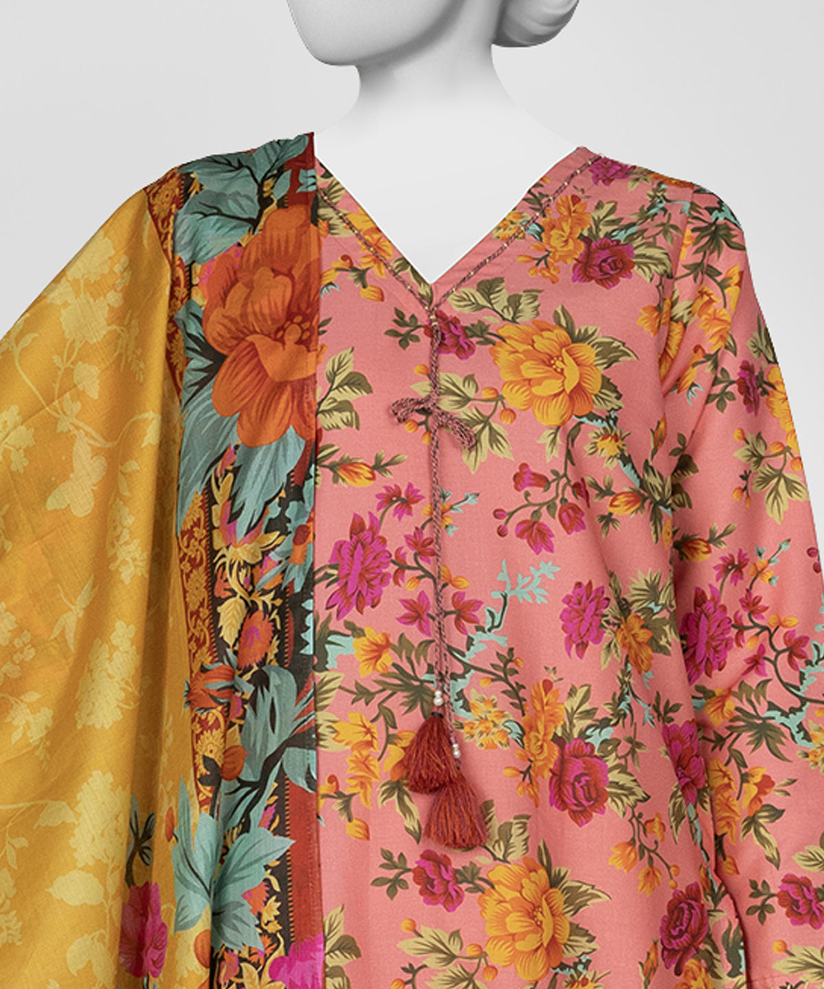 Pink Printed Lawn Unstitched 3Pc Close up