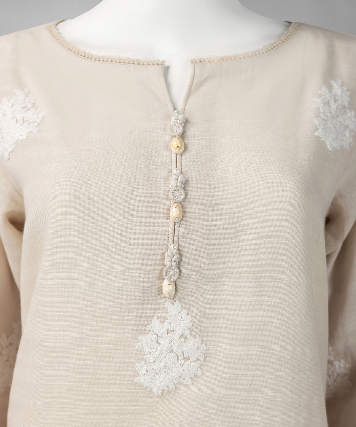 Off White Embroidered Khaddar Slub Stitched 3Pc