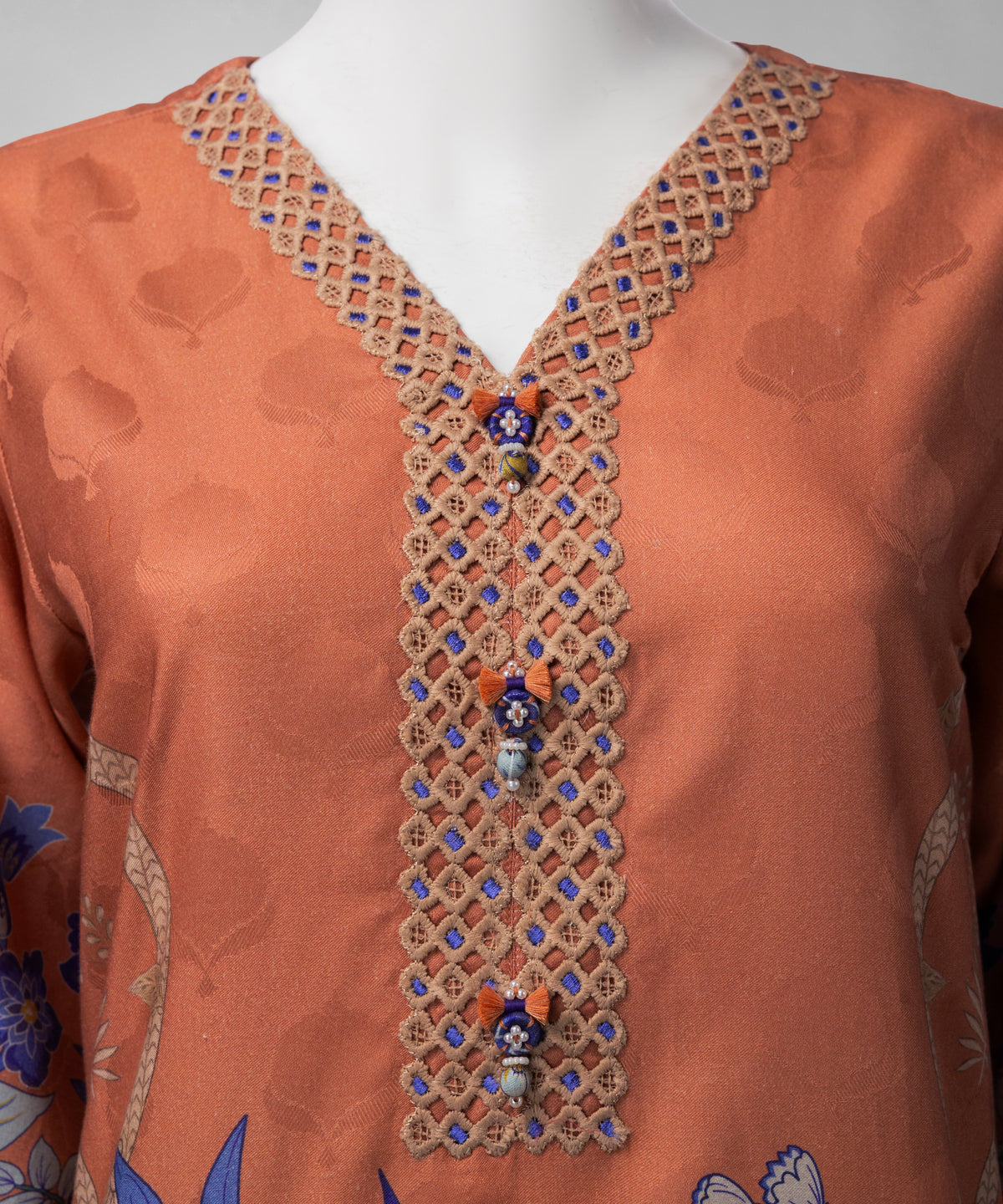 Brown Printed Dobby Unstitched 2Pc