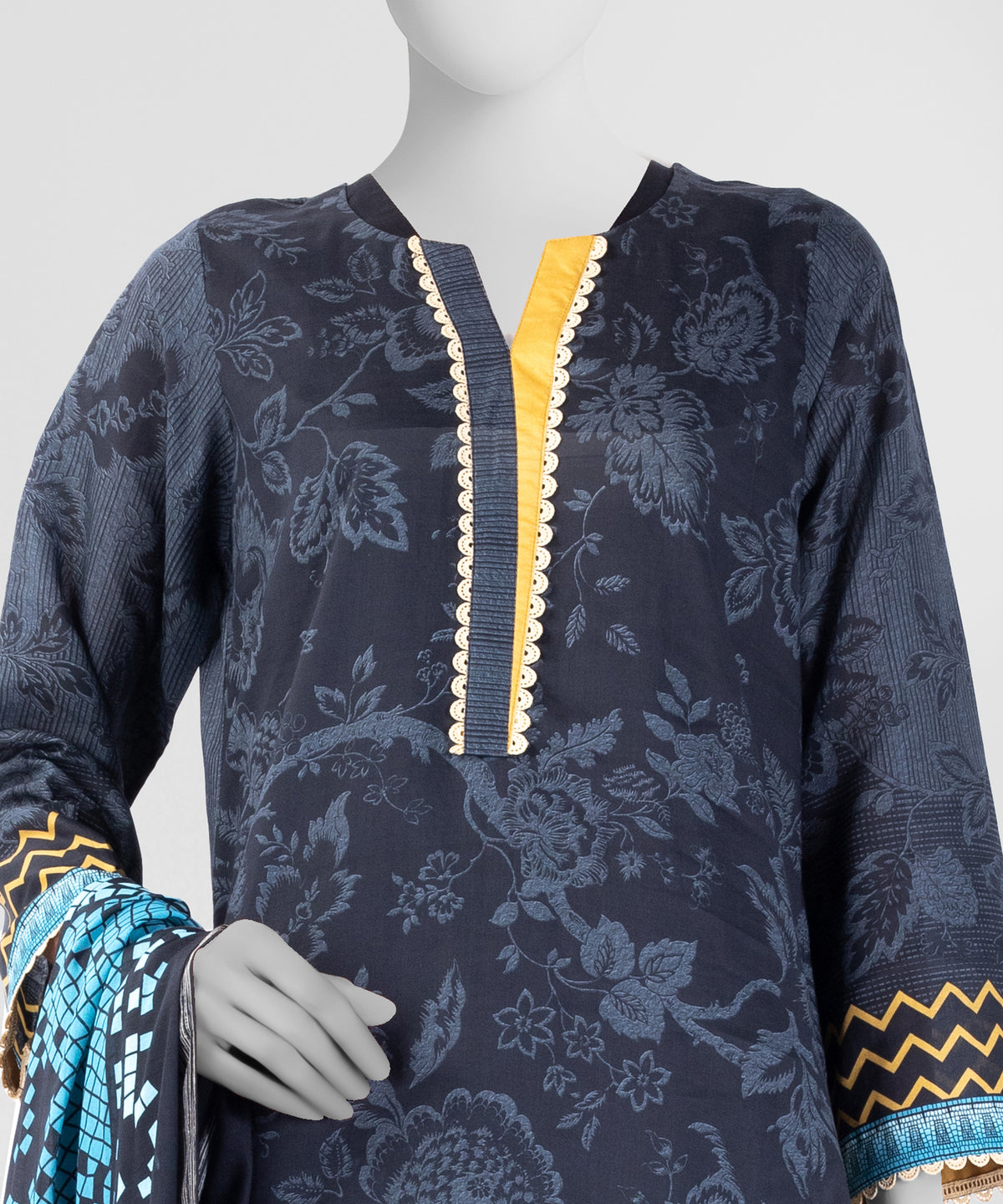 Multicolor Printed Lawn Unstitched 3Pc Close up