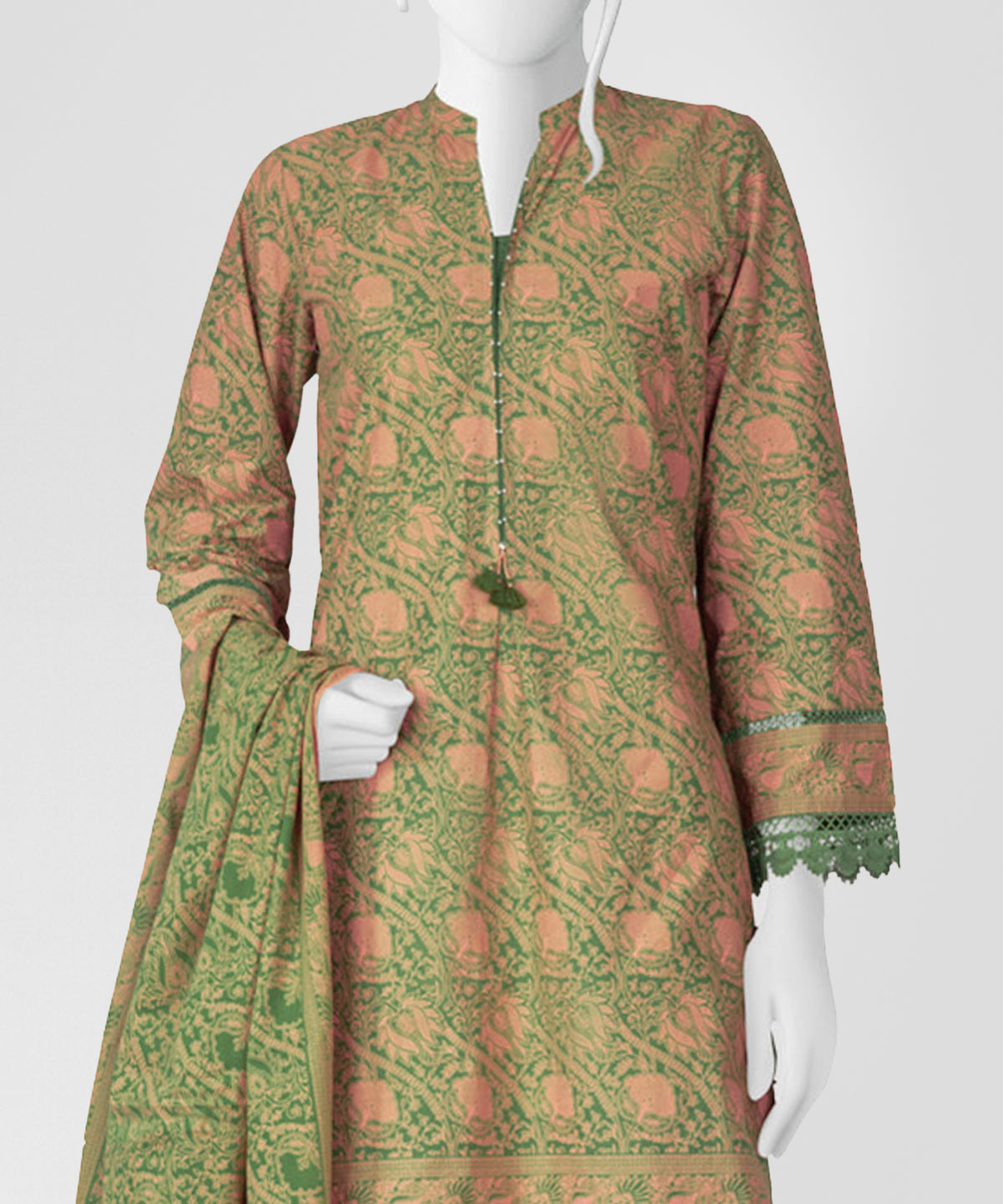 Green Printed Lawn Unstitched 3Pc Close up