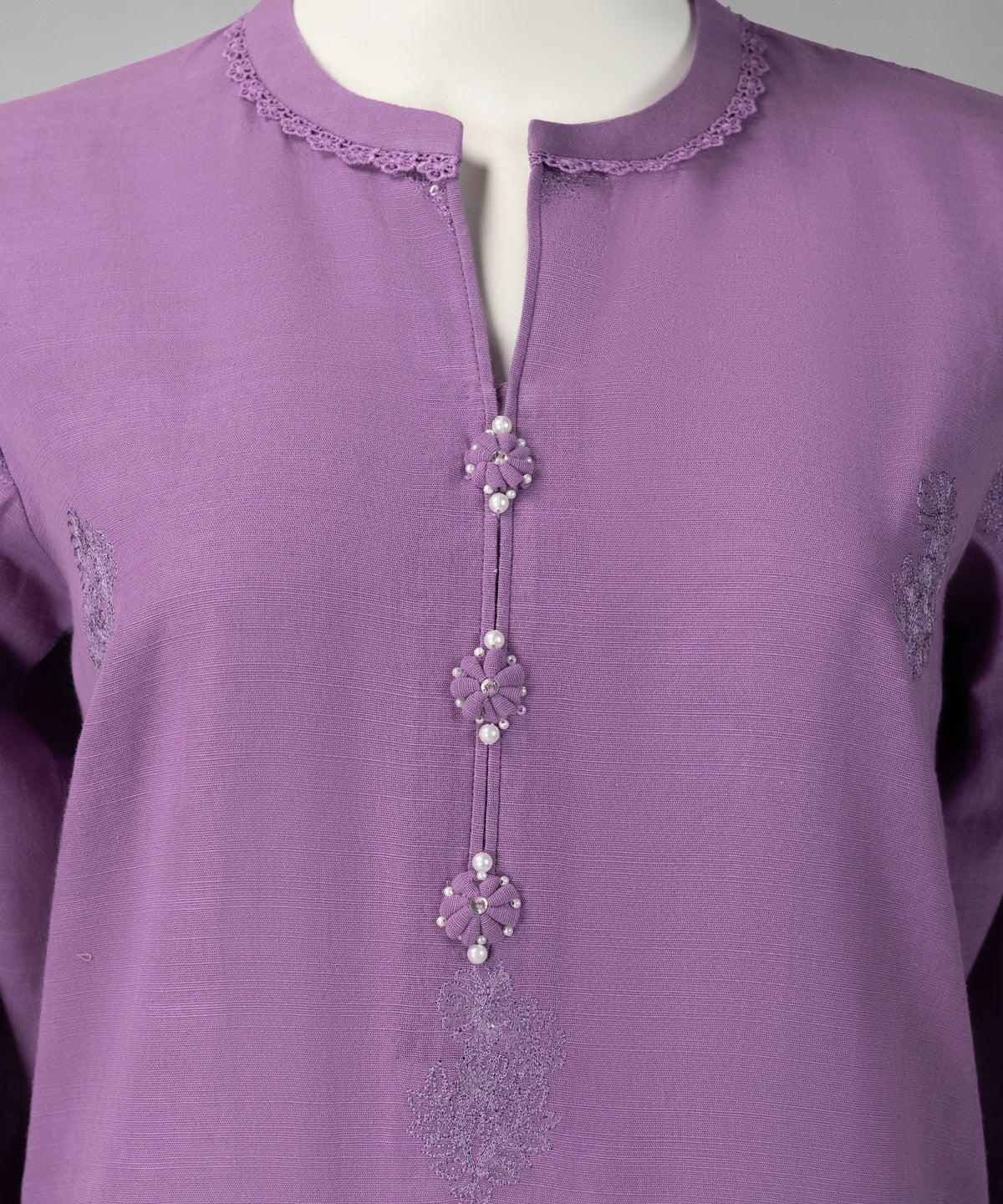 Purple Embroidered Khaddar Slub Unstitched 3Pc