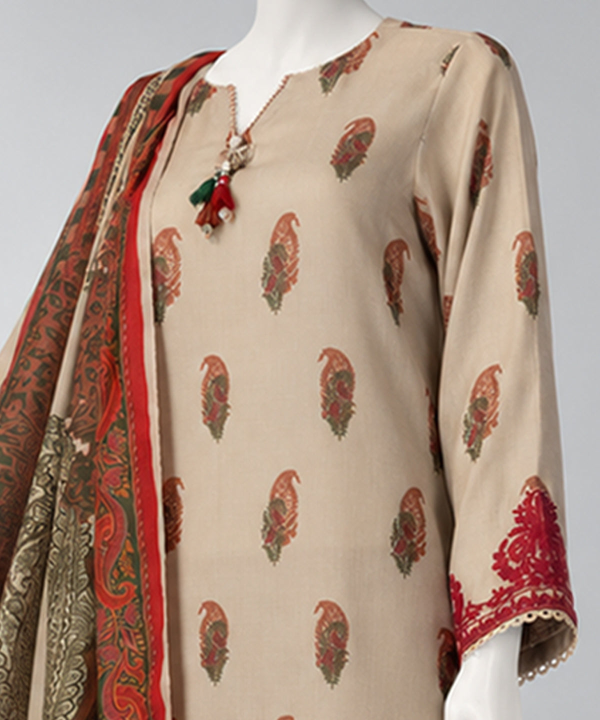 Beige Embroidered Pashmina Unstitched 3Pc
