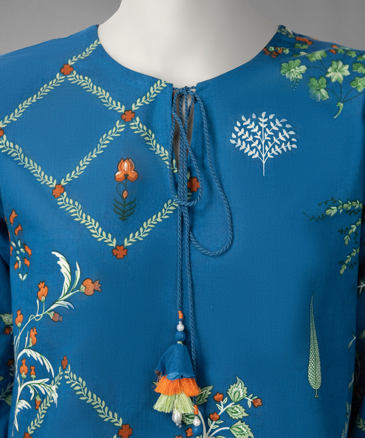 Blue Printed Cambric Unstitched 3Pc