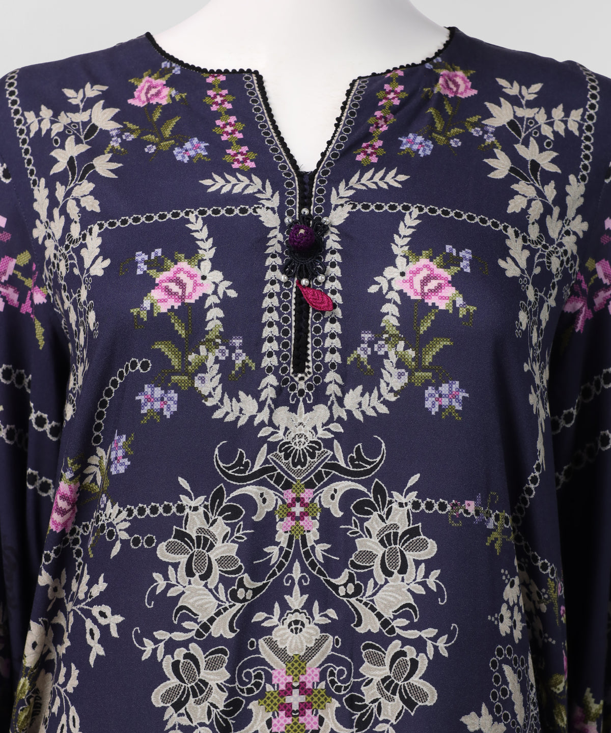 Black Printed Linen Stitched 3Pc