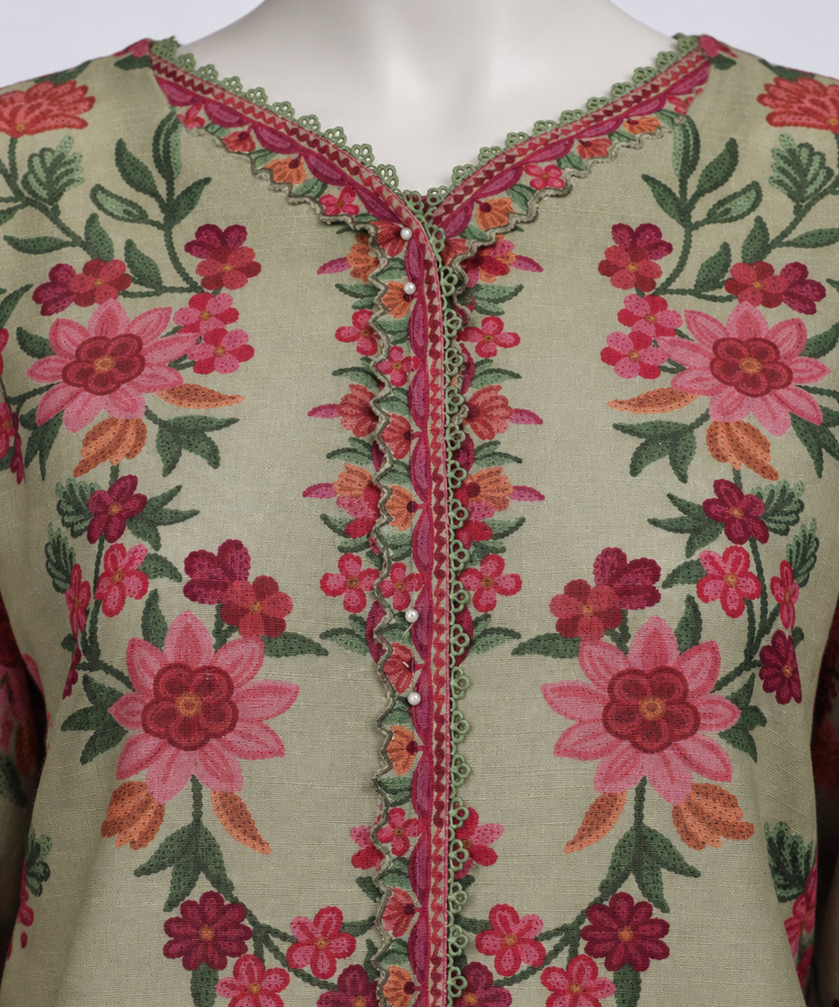 Green Printed Khaddar Slub Stitched 3Pc