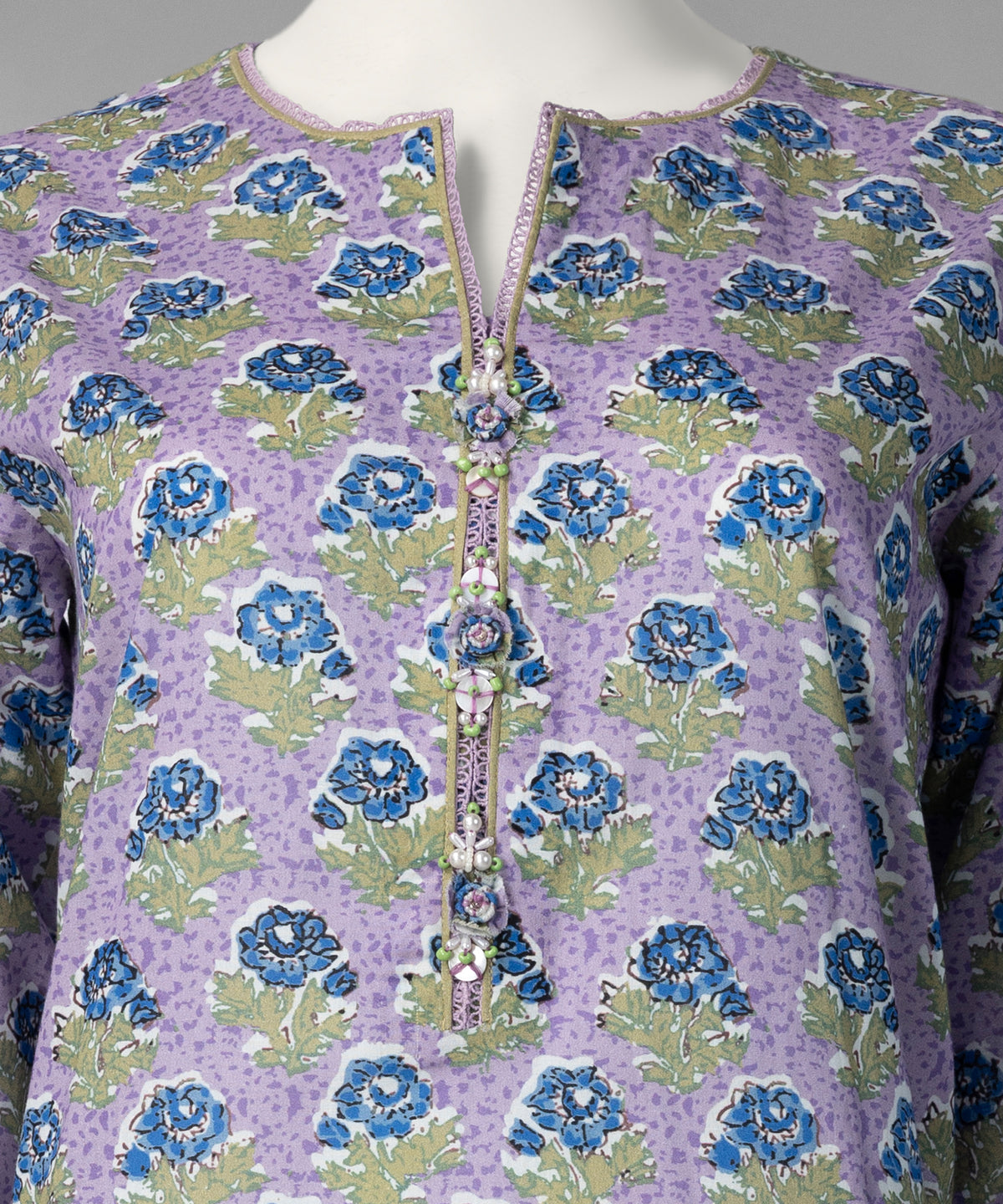 Light Purple Printed Cambric Untitched 3Pc