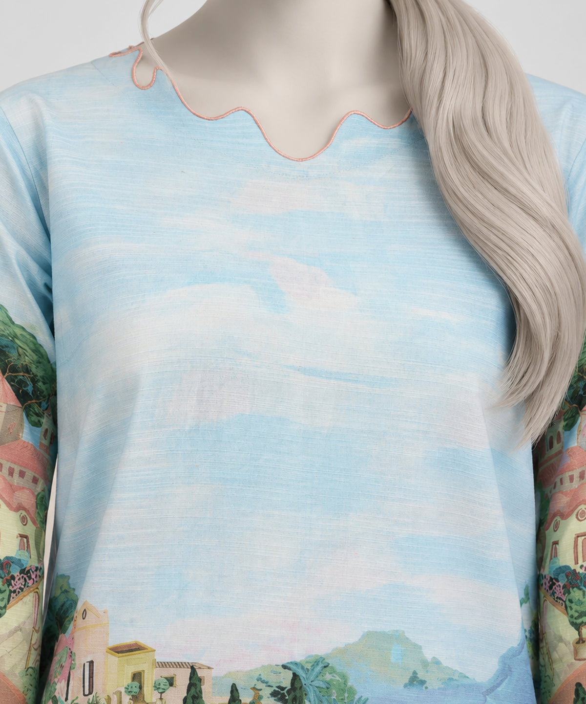 Sky Blue Printed Khaddar Stitched 2Pc