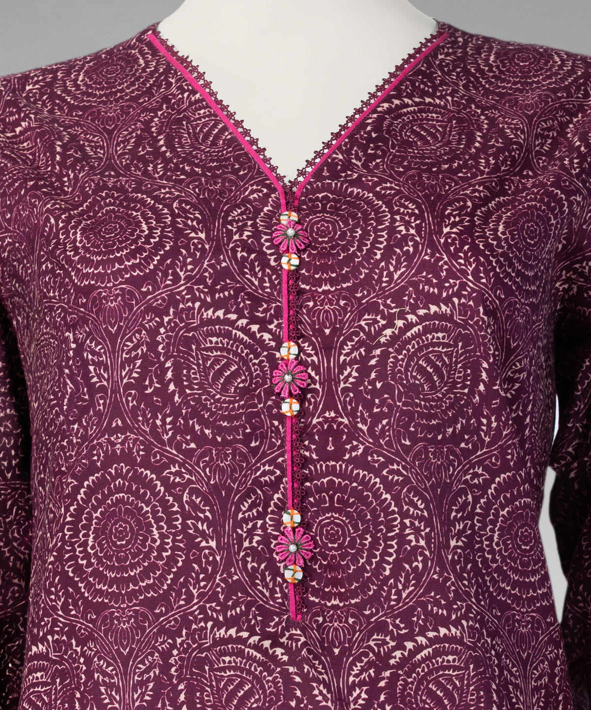 Purple Printed Cambric Unstitched 3Pc