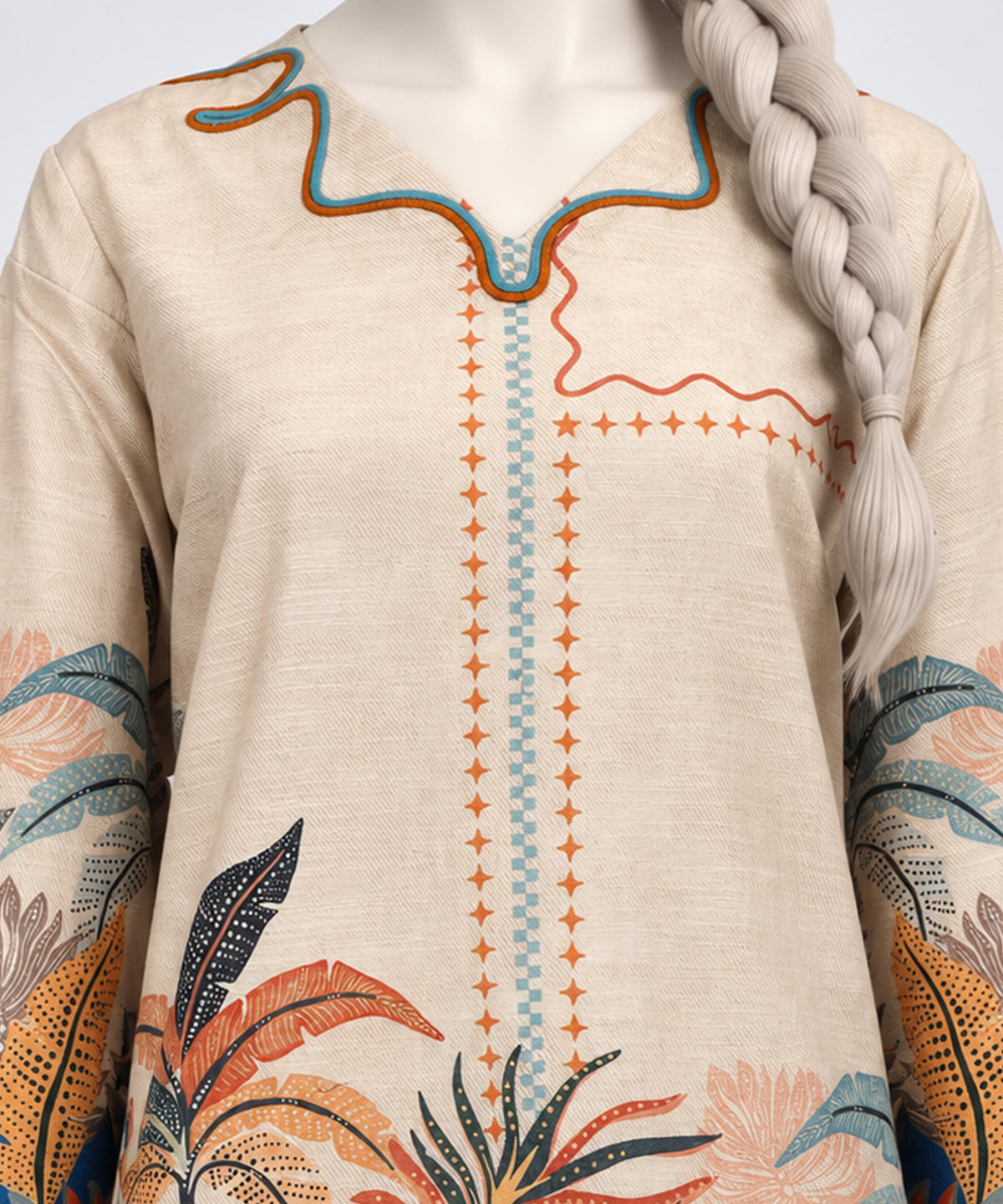Beige Printed Khaddar Slub Stitched 2Pc