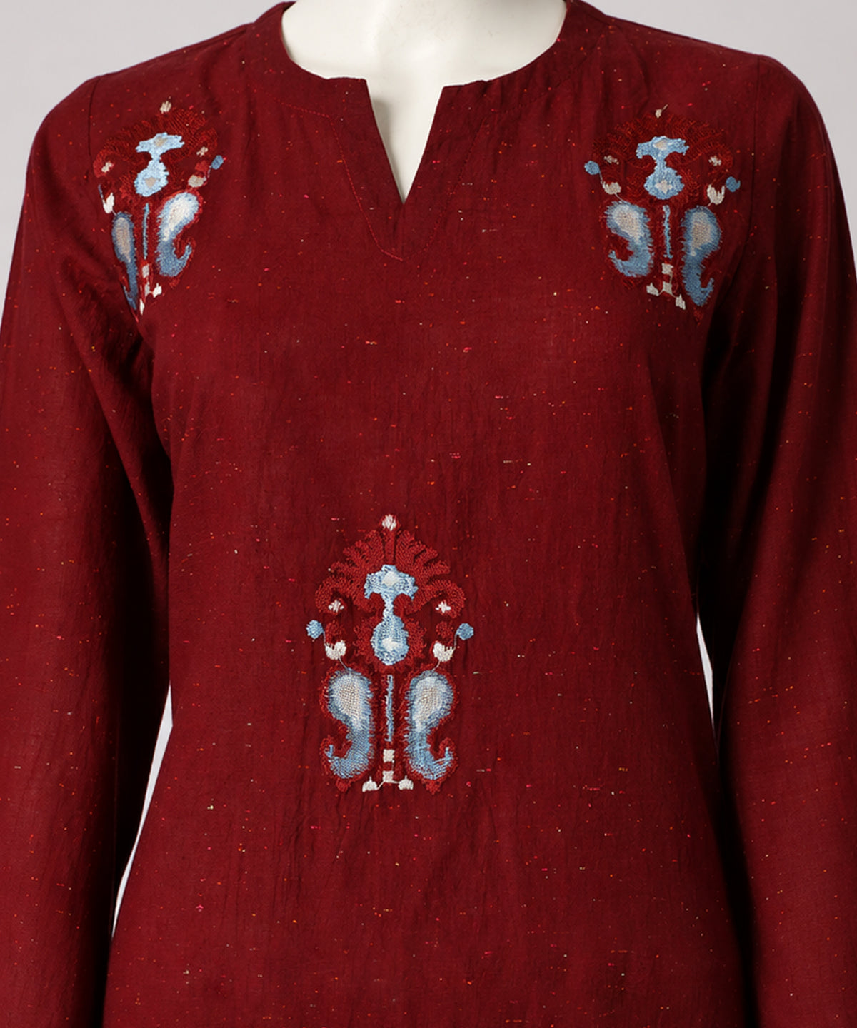 Maroon Embroidered Multi Neps Co-Ord Set
