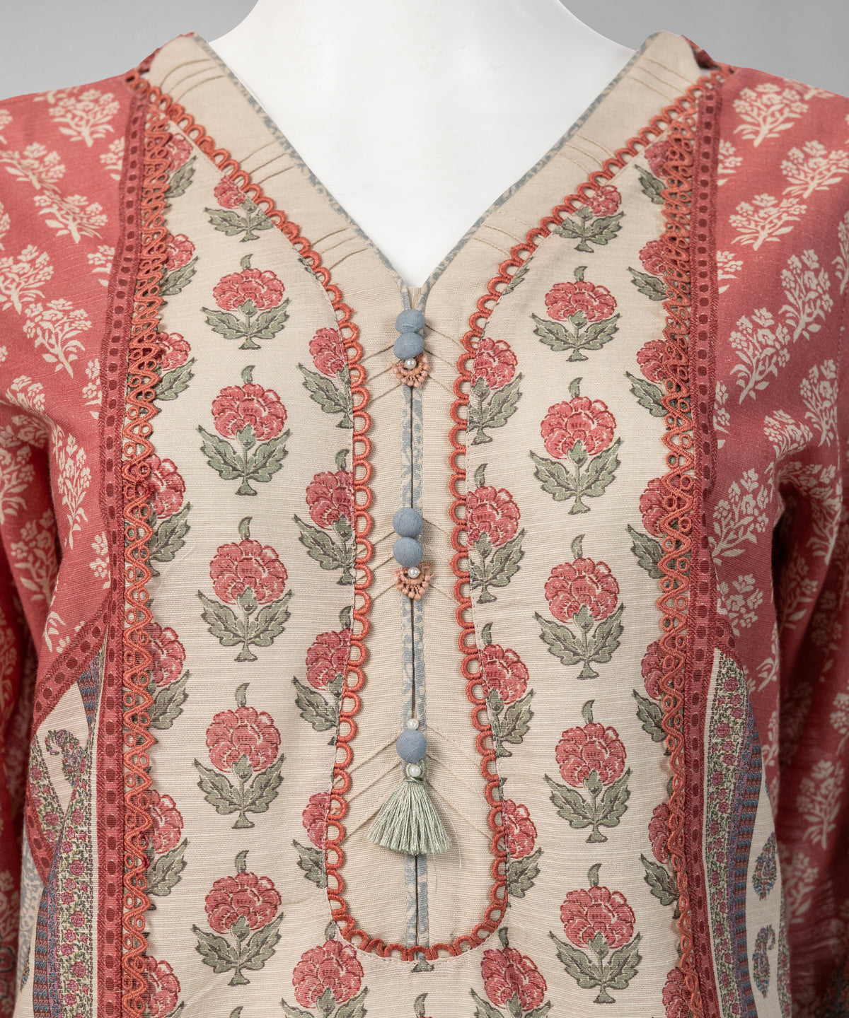 Cream Printed Light Khaddar Slub Unstitched 3Pc