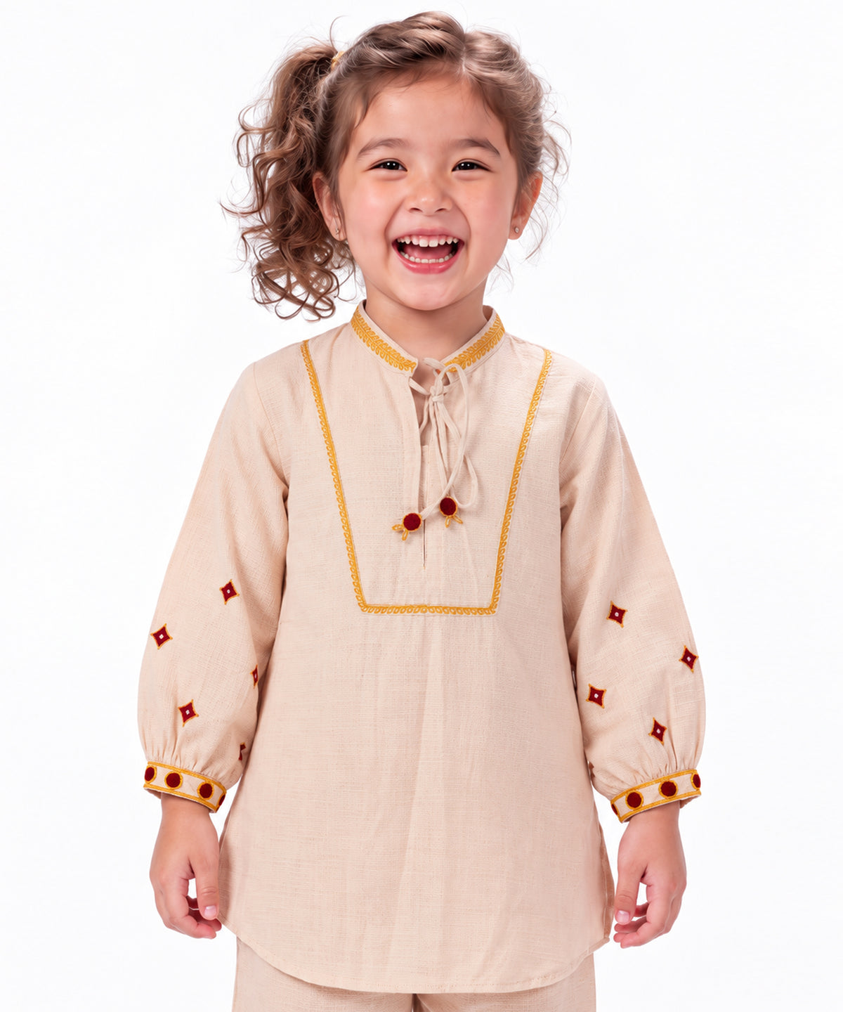 Light Peach Embroidered Dobby Stitched 2Pc